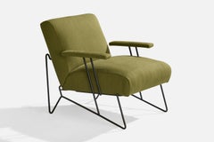 Amerikanischer Designer, Loungesessel, Eisen, Stoff, USA, 1950er Jahre