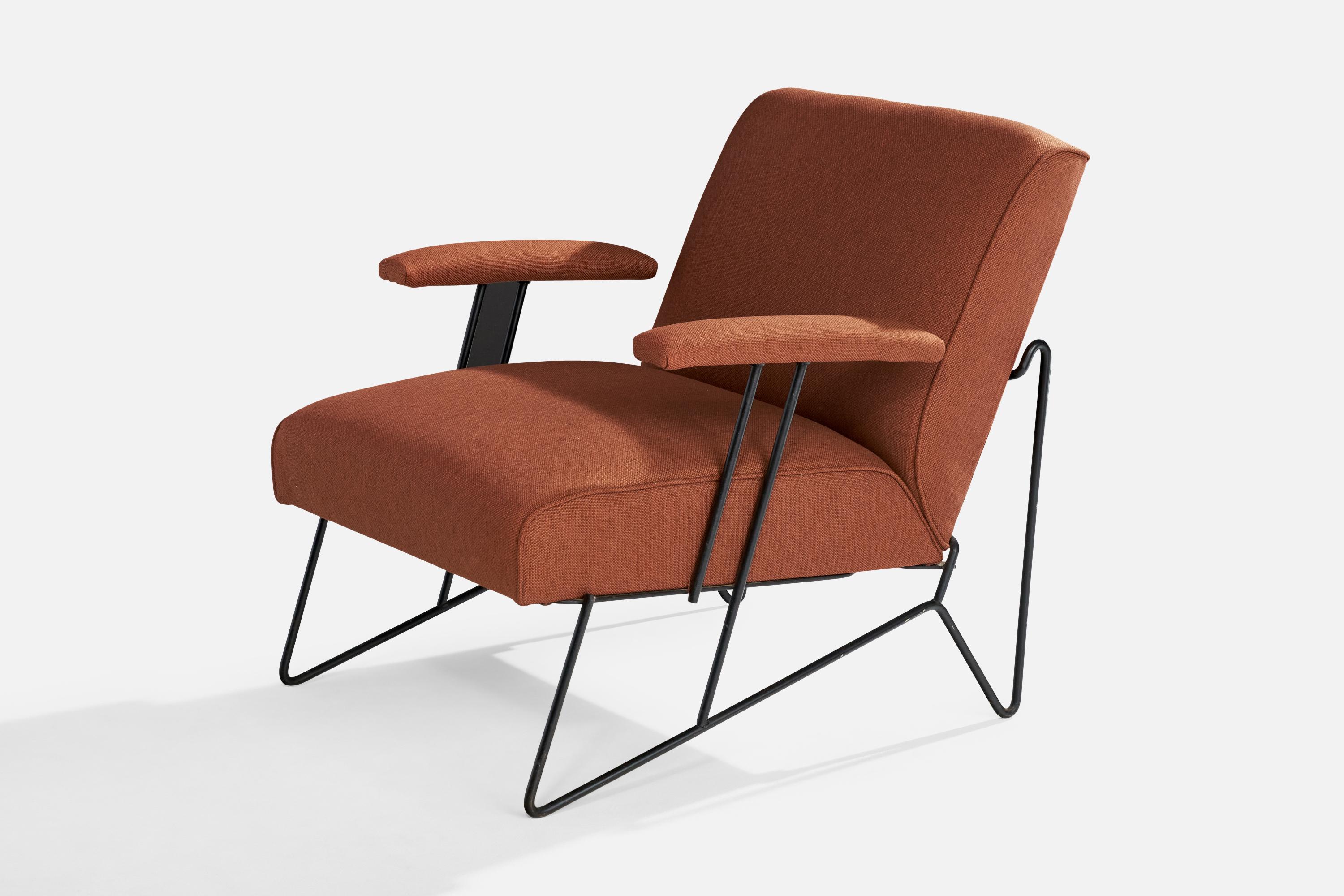 Mid-Century Modern American Designer, Lounge Chair, Iron, Fabric, USA, 1950s For Sale