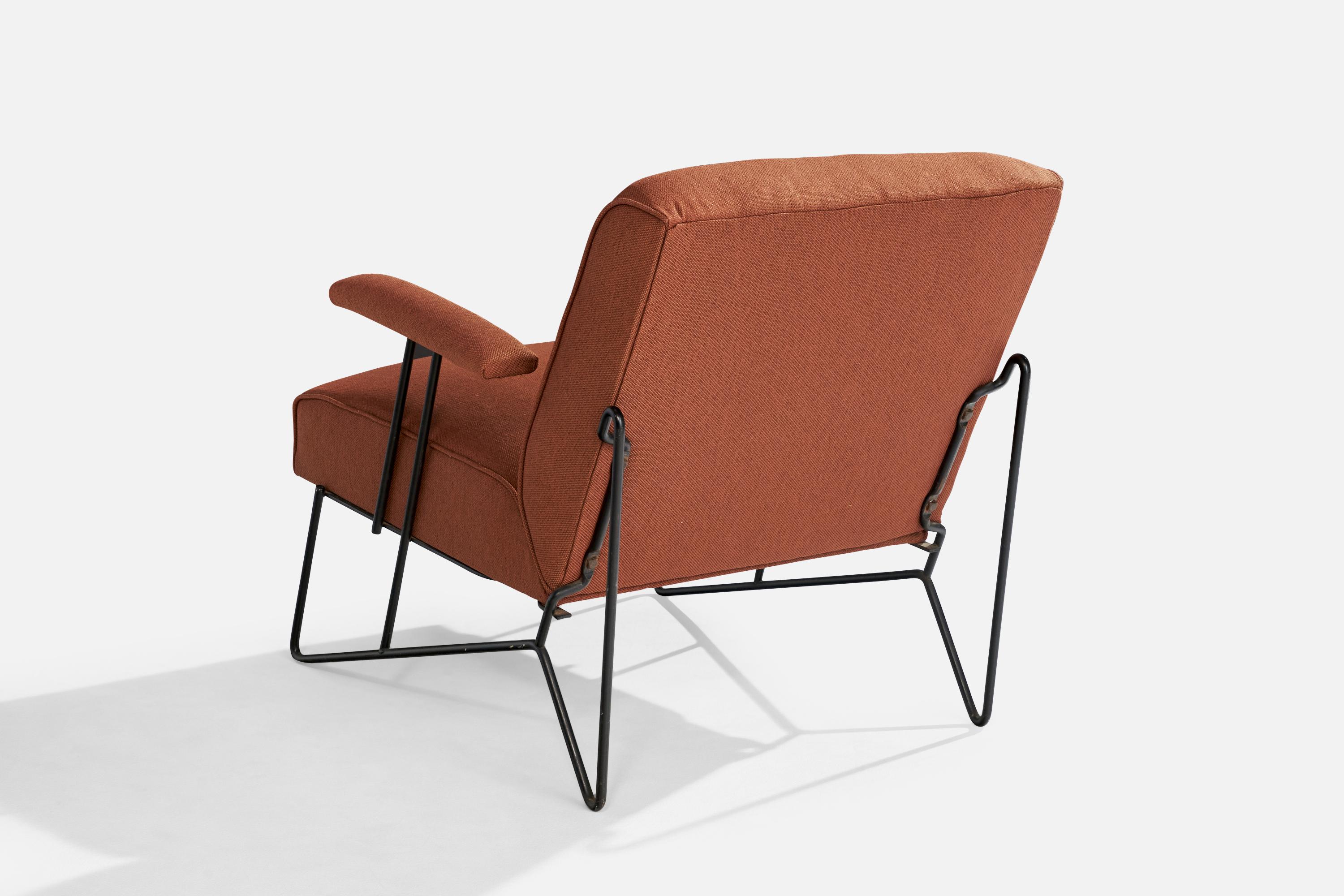 American Designer, Lounge Chair, Iron, Fabric, USA, 1950s In Good Condition For Sale In High Point, NC