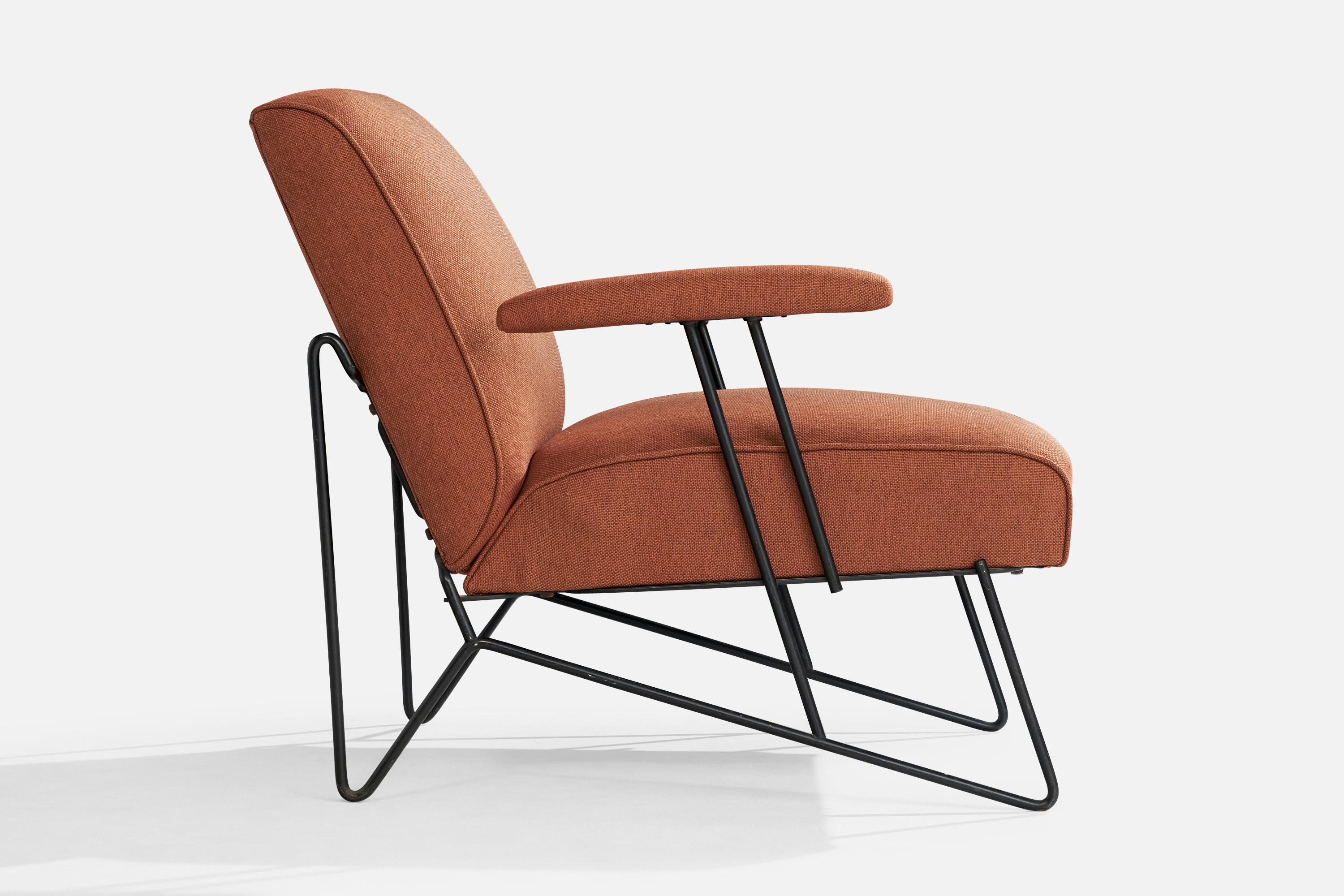 Mid-20th Century American Designer, Lounge Chair, Iron, Fabric, USA, 1950s For Sale