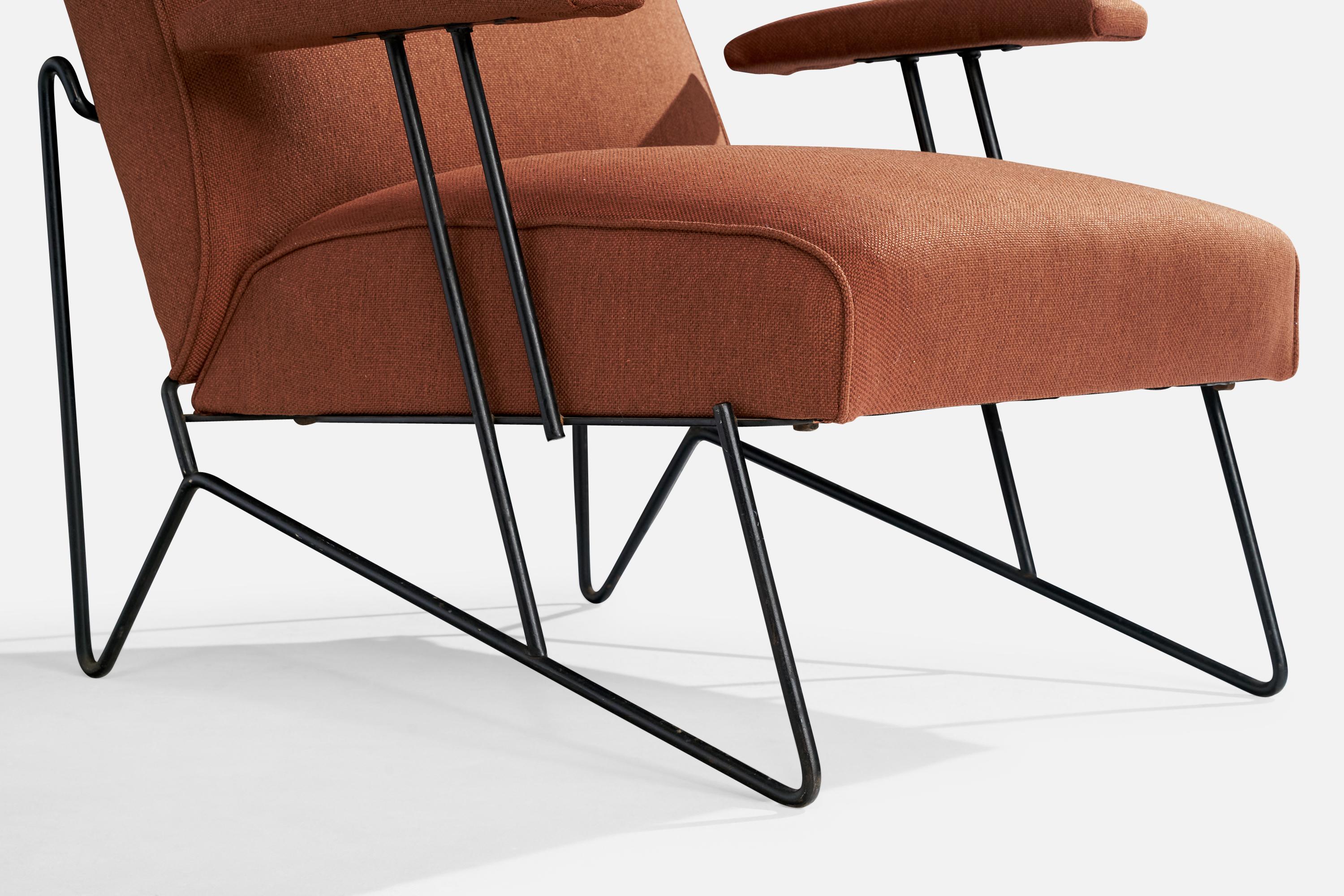 American Designer, Lounge Chair, Iron, Fabric, USA, 1950s For Sale 1