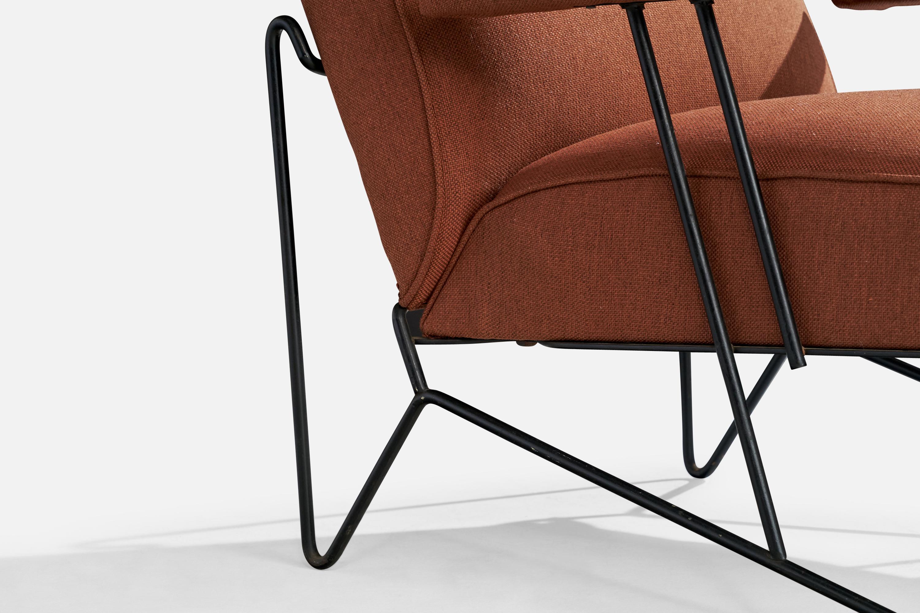 American Designer, Lounge Chair, Iron, Fabric, USA, 1950s For Sale 2