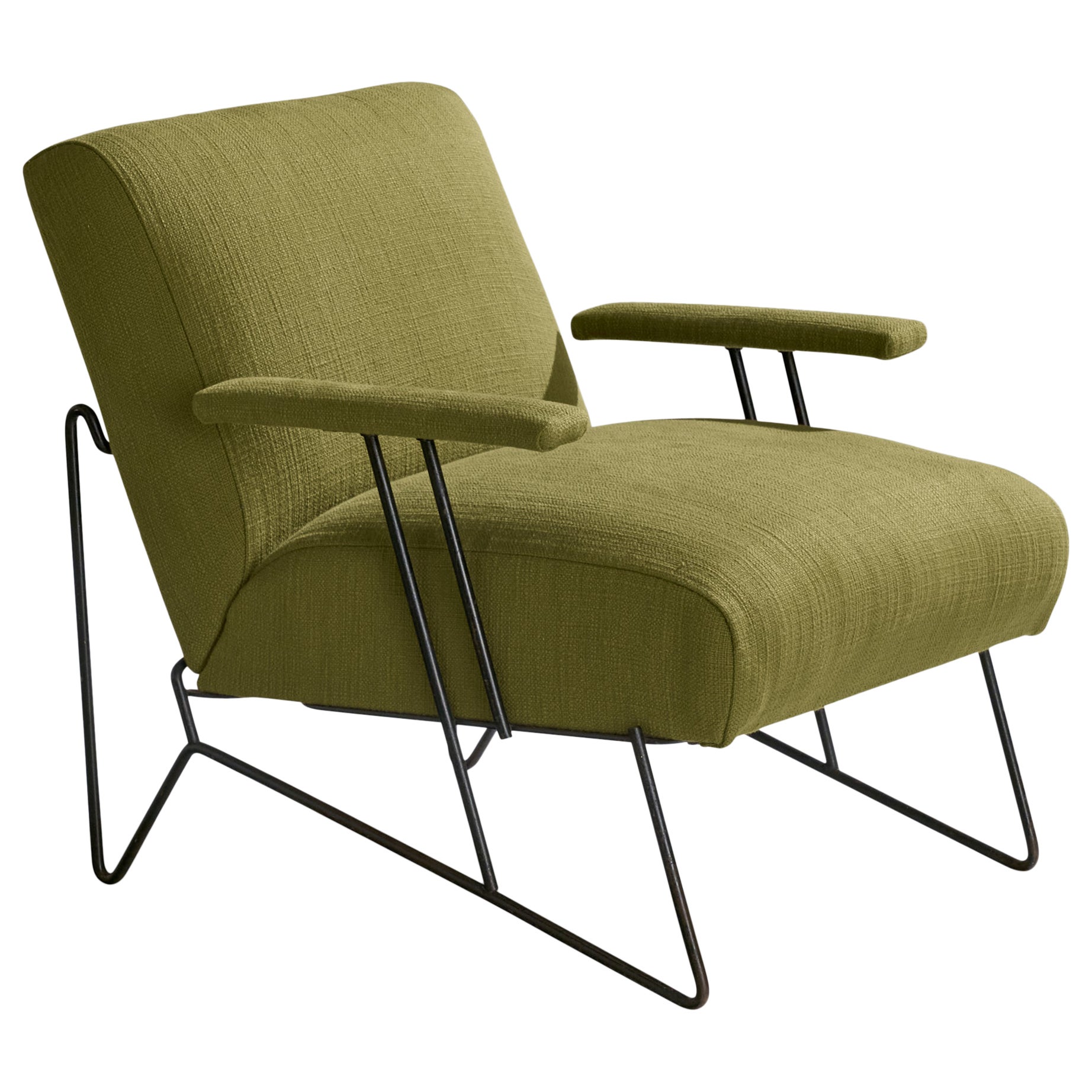 Designer américain, chaise longue, fer, tissu, États-Unis, années 1950