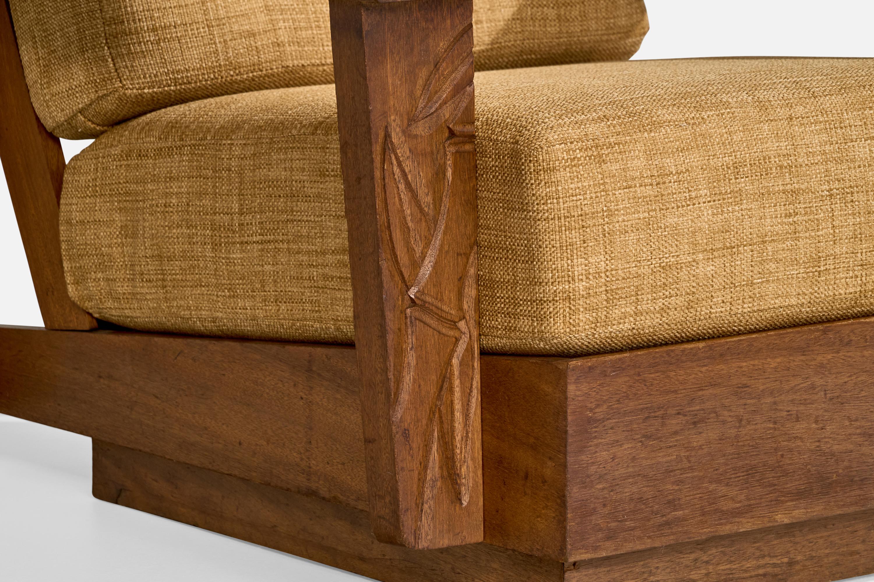 American Designer, Lounge Chair, Oak, Fabric, USA, 1950s For Sale 6