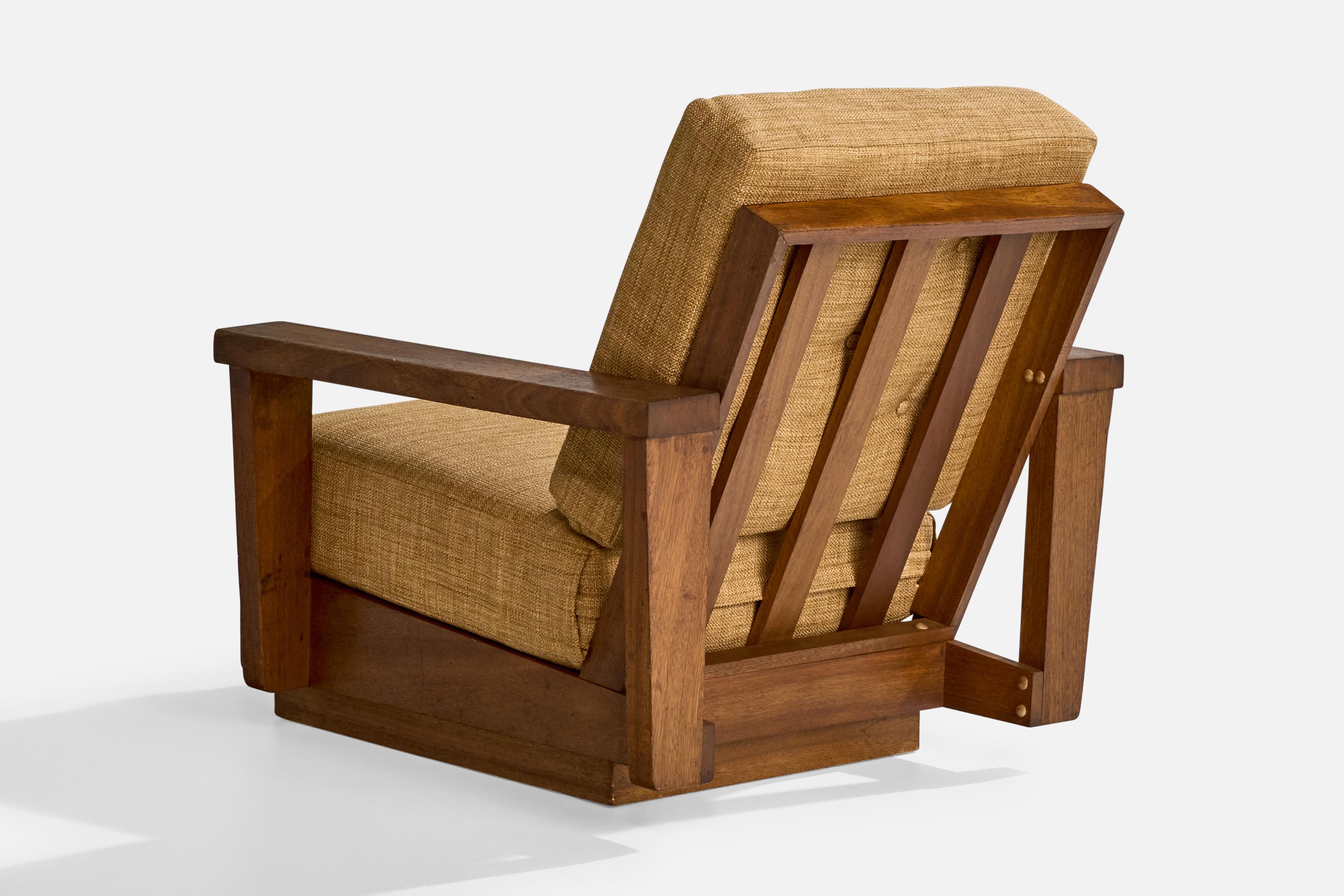 Mid-20th Century American Designer, Lounge Chair, Oak, Fabric, USA, 1950s For Sale