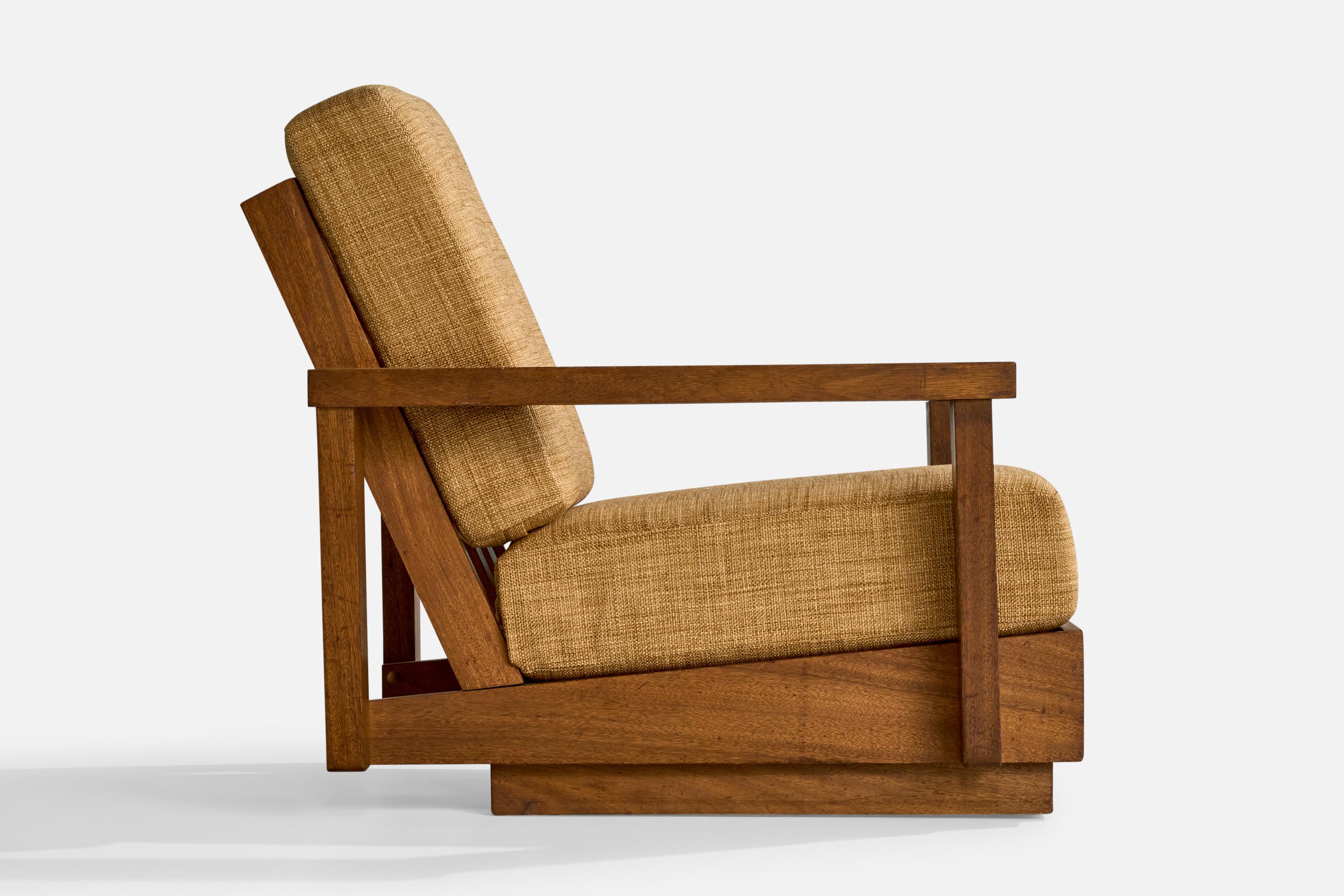 American Designer, Lounge Chair, Oak, Fabric, USA, 1950s For Sale 1