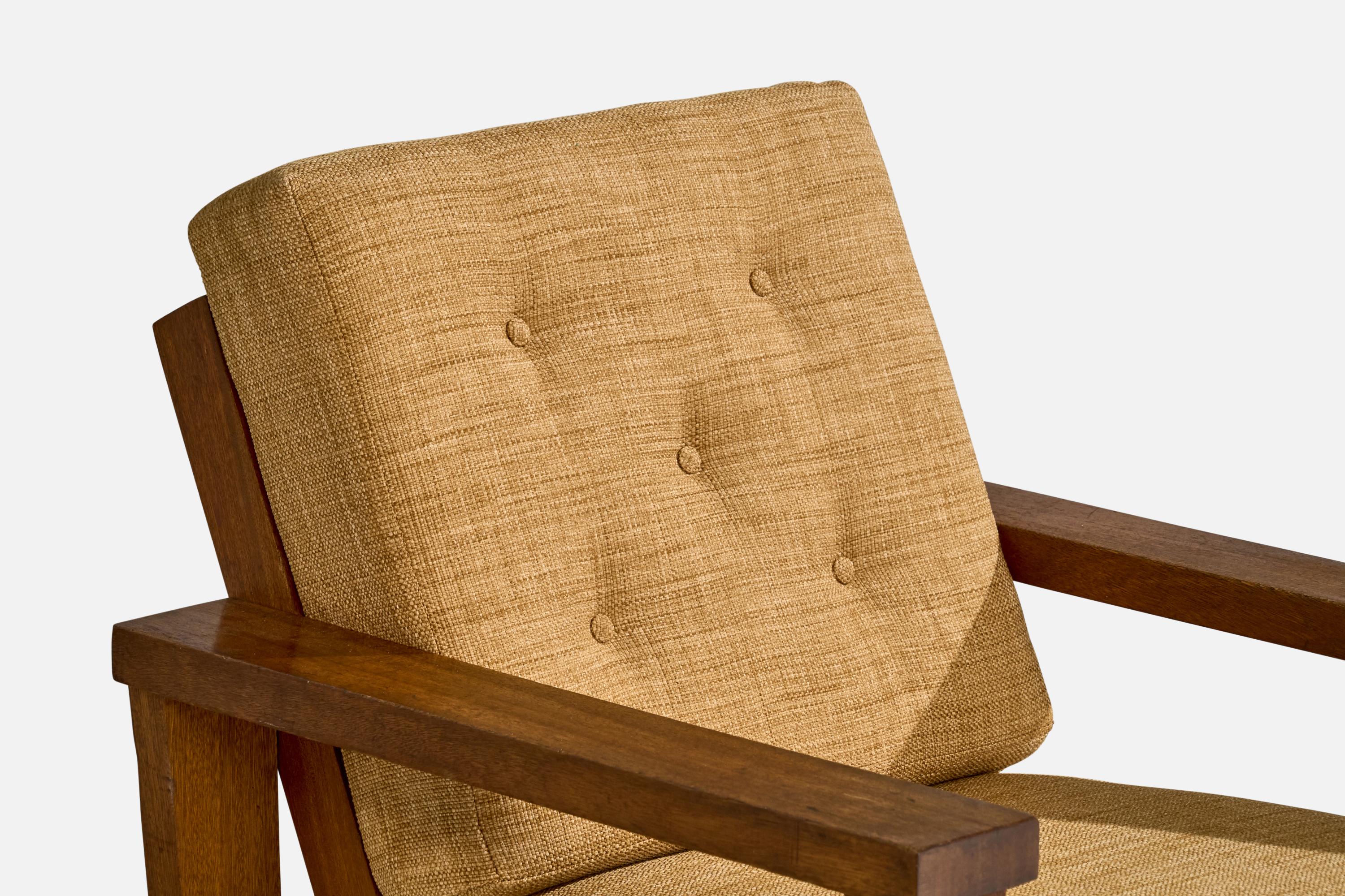 American Designer, Lounge Chair, Oak, Fabric, USA, 1950s For Sale 2