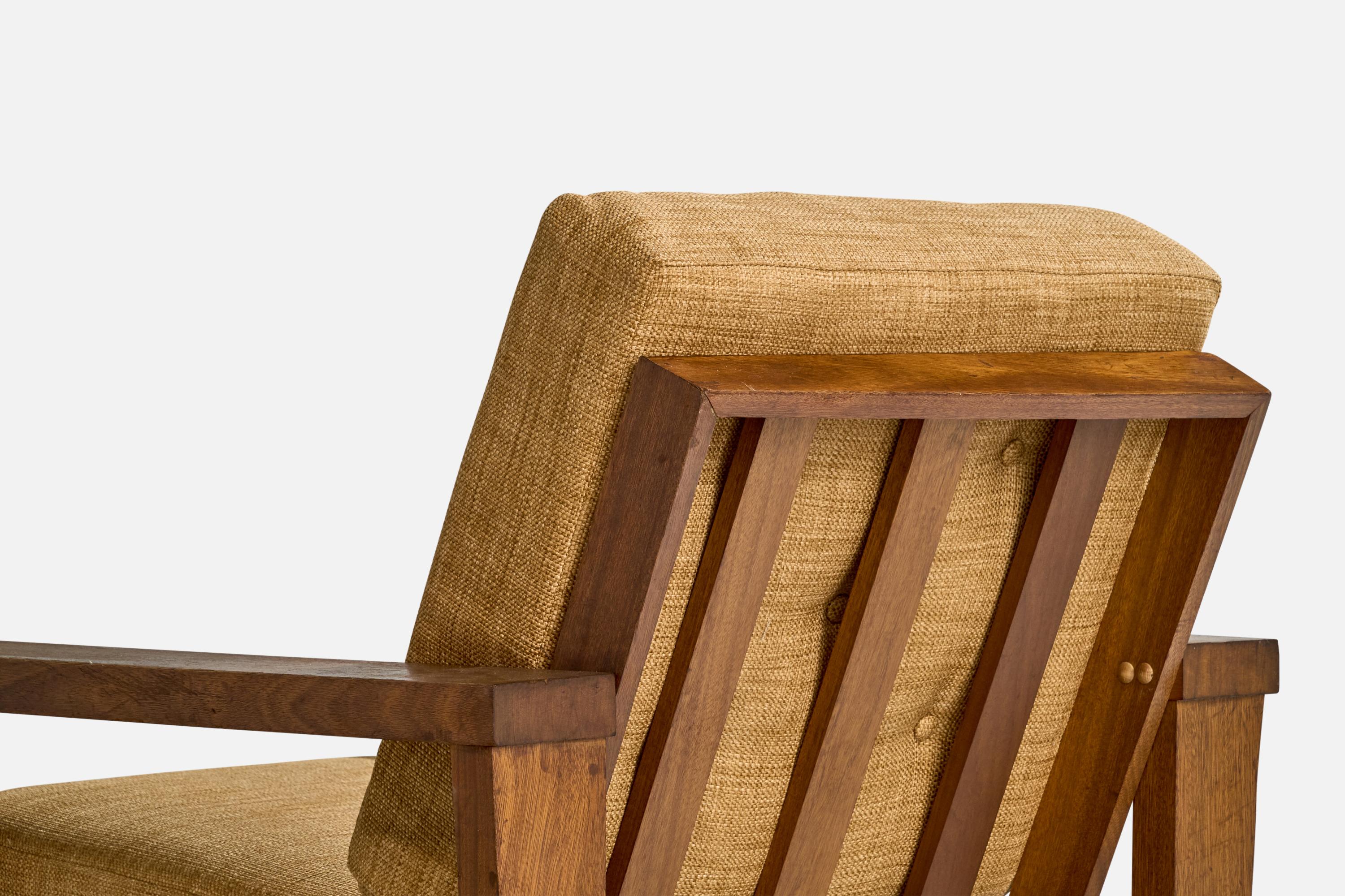 American Designer, Lounge Chair, Oak, Fabric, USA, 1950s For Sale 3