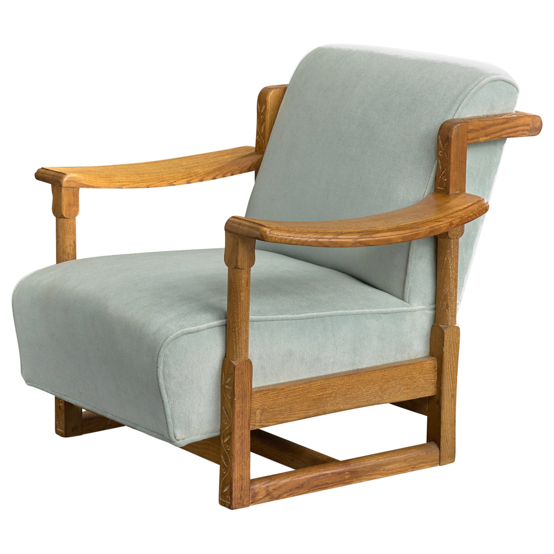 Designer américain, chaise longue, Oak Oak, Mohair, USA, années 1950 en vente