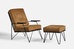 American Designer, Lounge Chair & Ottoman, Metal, Fabric, Wood, USA, 1950s
