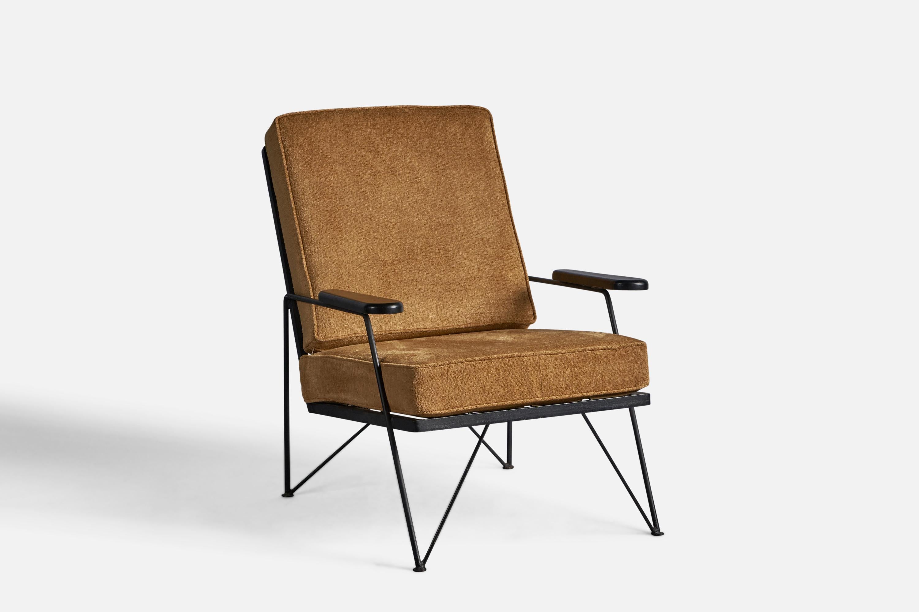 American Designer, Lounge Chair & Ottoman, Metal, Fabric, Wood, USA, 1950s For Sale 1