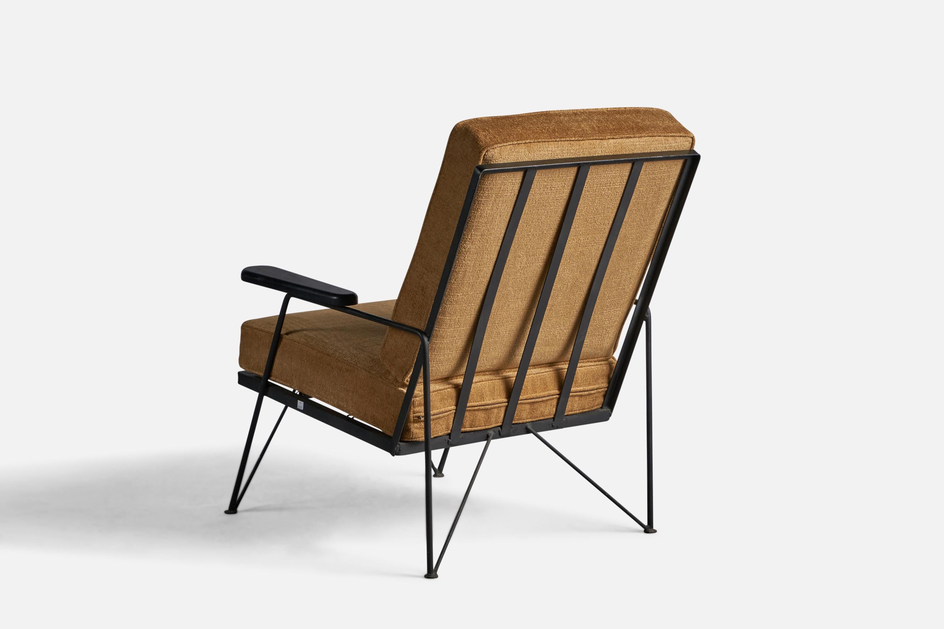 American Designer, Lounge Chair & Ottoman, Metal, Fabric, Wood, USA, 1950s For Sale 2