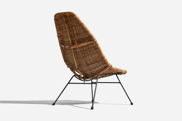 Mid-20th Century American Designer, Lounge Chair, Rattan, Metal, United States, 1950s For Sale