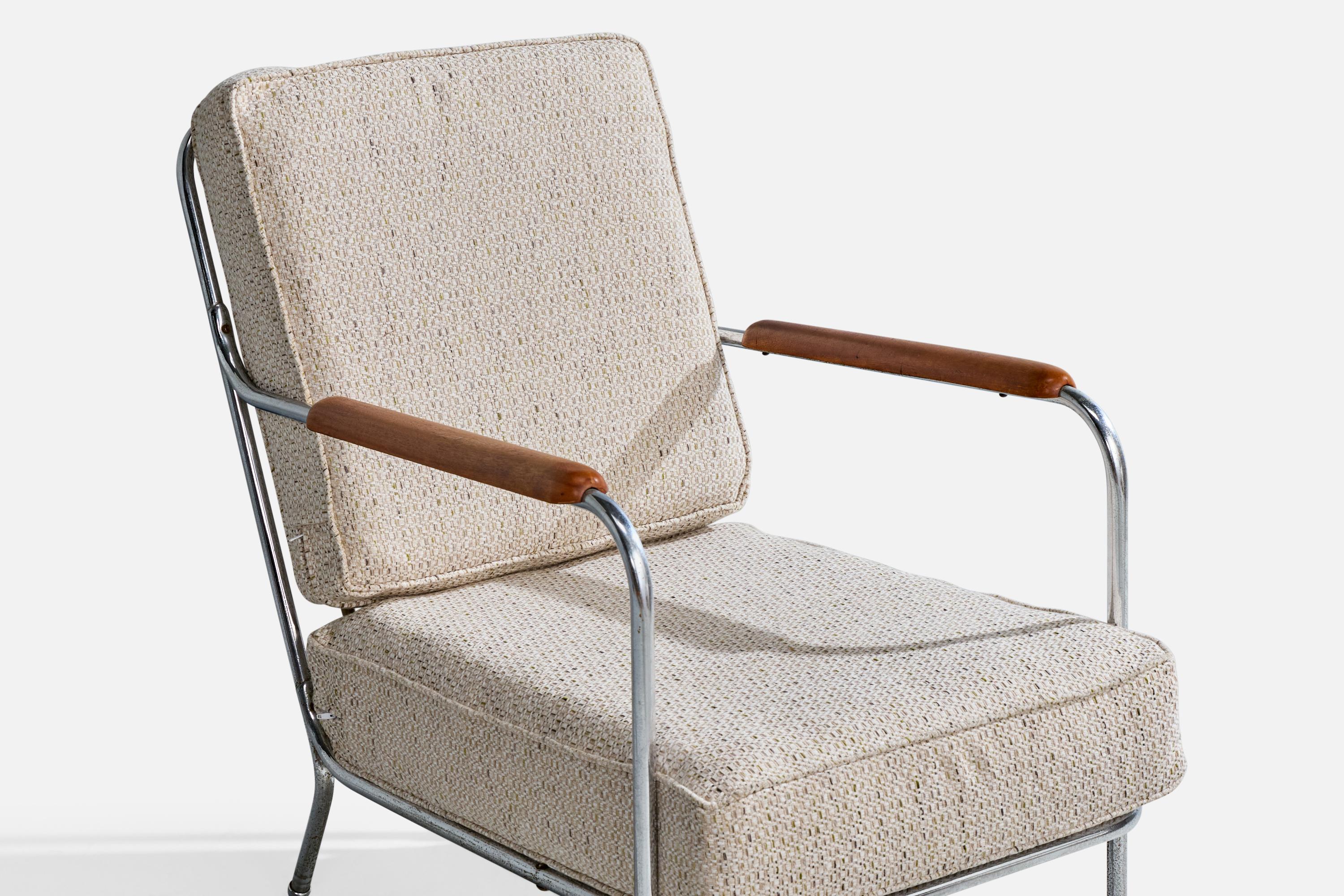 American Designer, Lounge Chair, Steel, Wood, Fabric, USA, 1930s For Sale 5