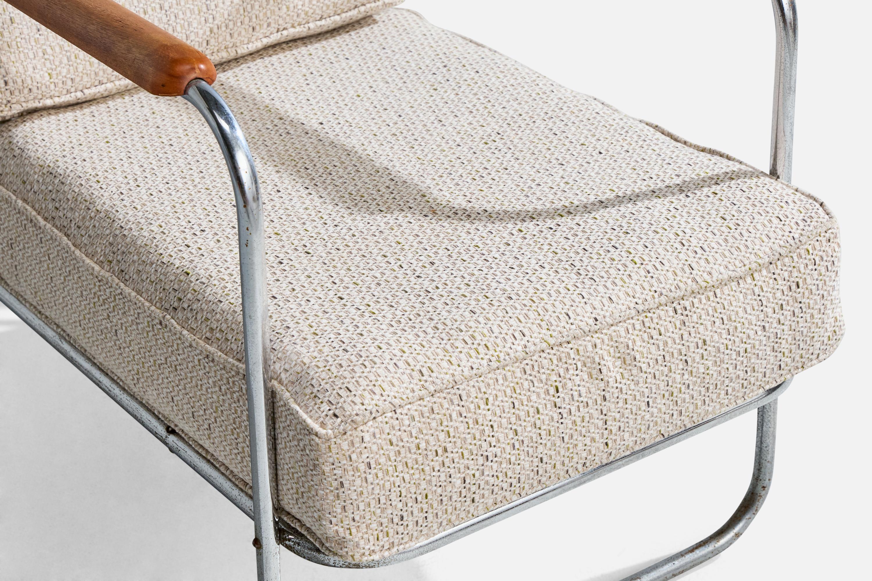 American Designer, Lounge Chair, Steel, Wood, Fabric, USA, 1930s For Sale 8