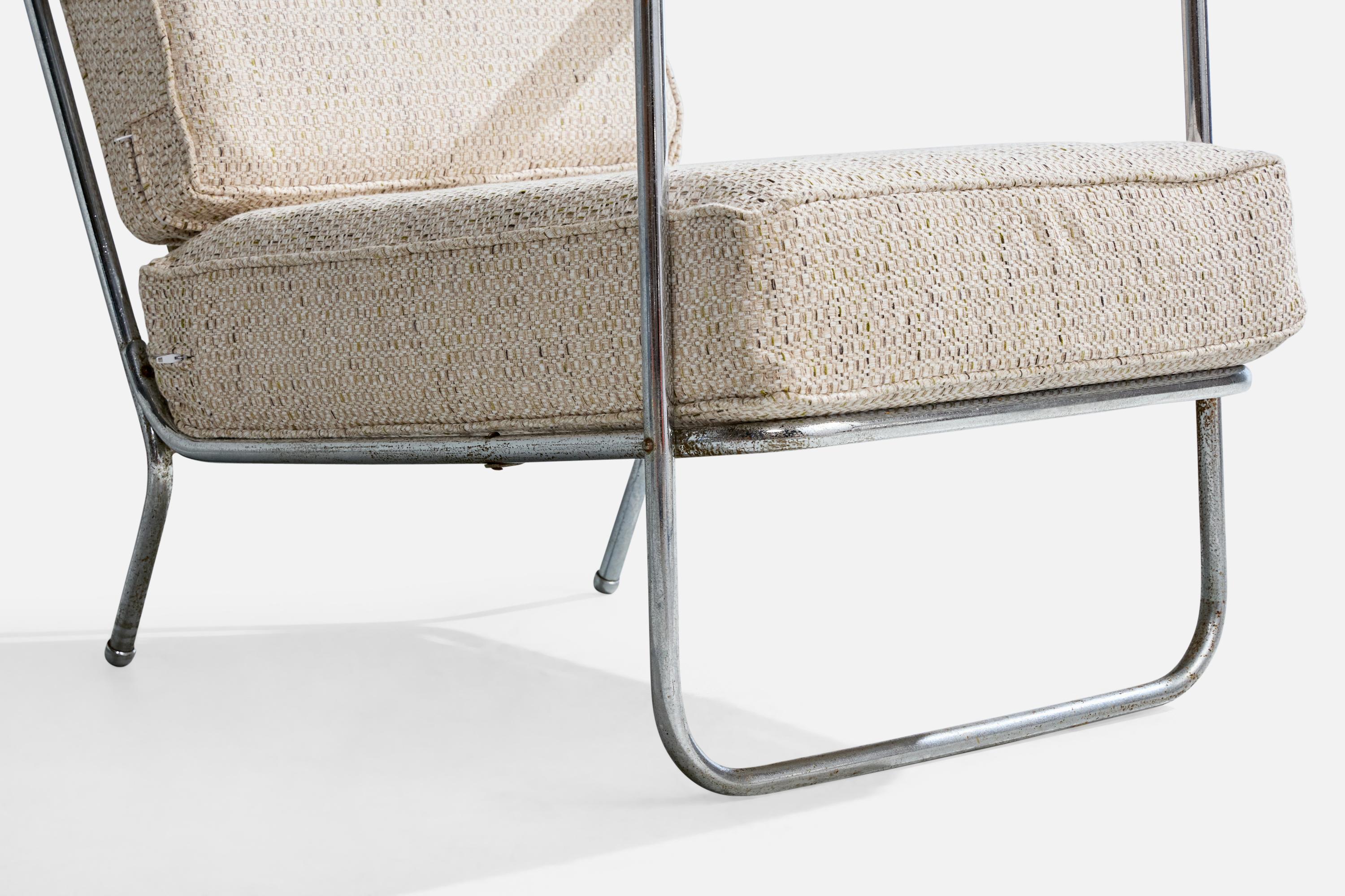 American Designer, Lounge Chair, Steel, Wood, Fabric, USA, 1930s In Good Condition For Sale In High Point, NC