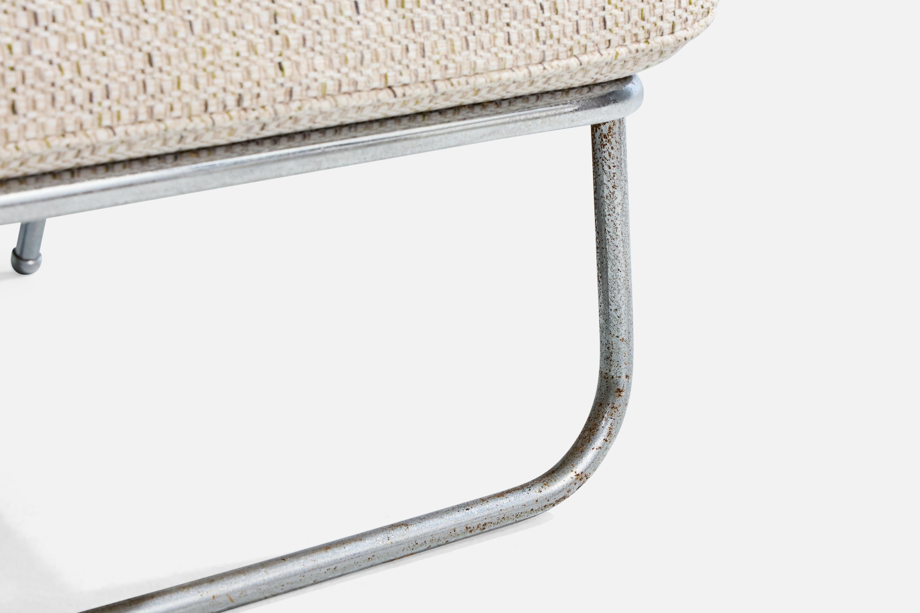 Mid-20th Century American Designer, Lounge Chair, Steel, Wood, Fabric, USA, 1930s For Sale
