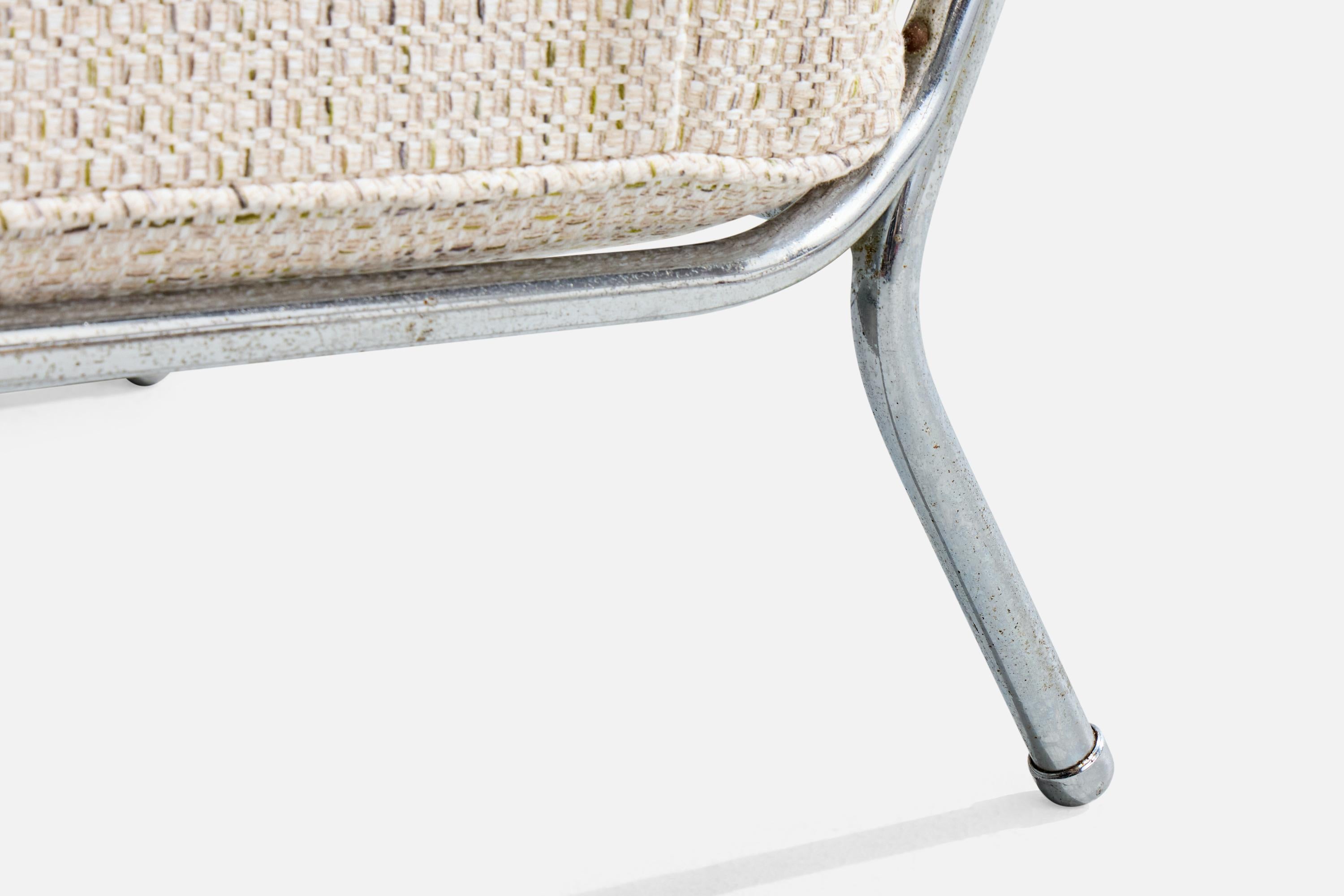 American Designer, Lounge Chair, Steel, Wood, Fabric, USA, 1930s For Sale 1