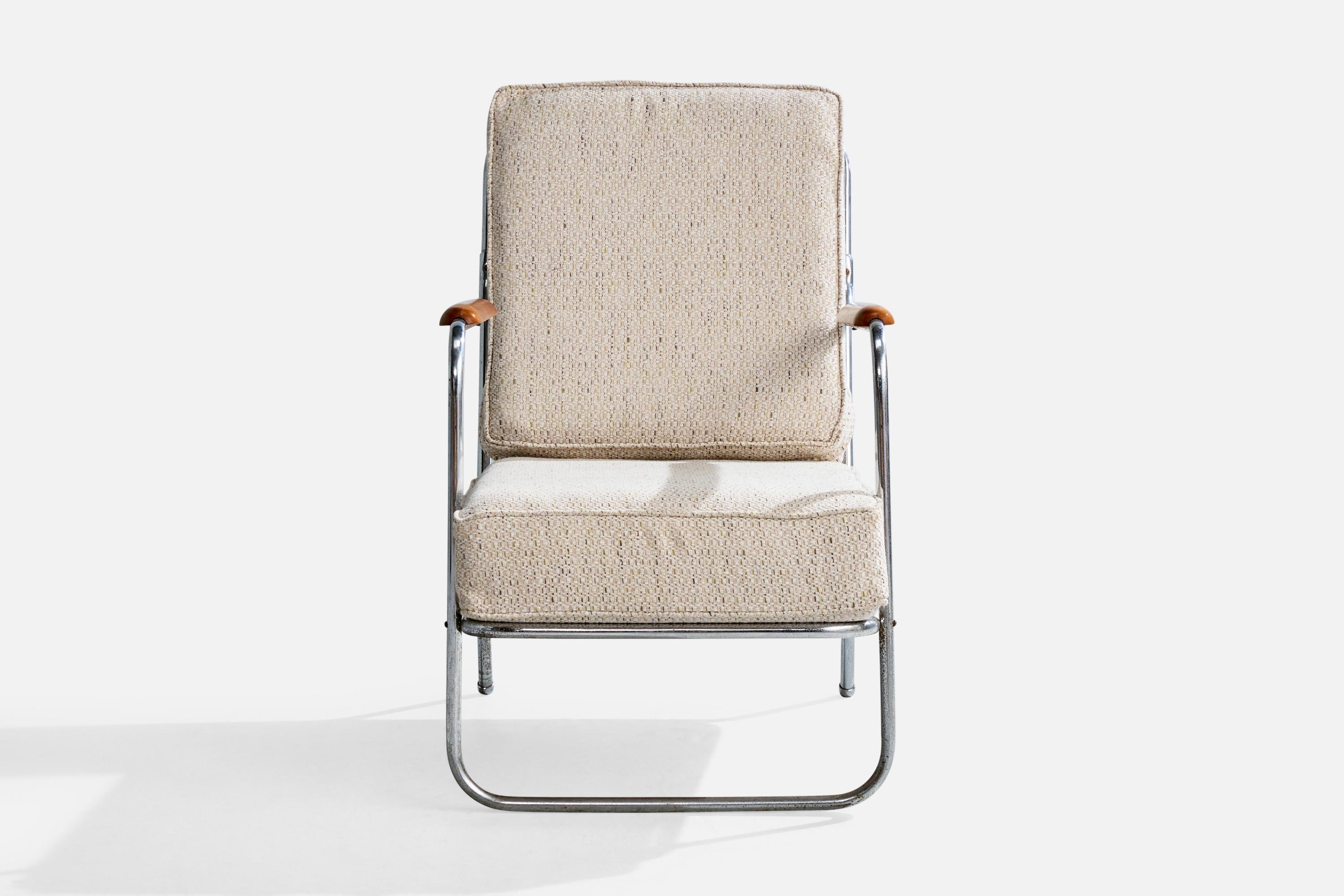American Designer, Lounge Chair, Steel, Wood, Fabric, USA, 1930s For Sale 2