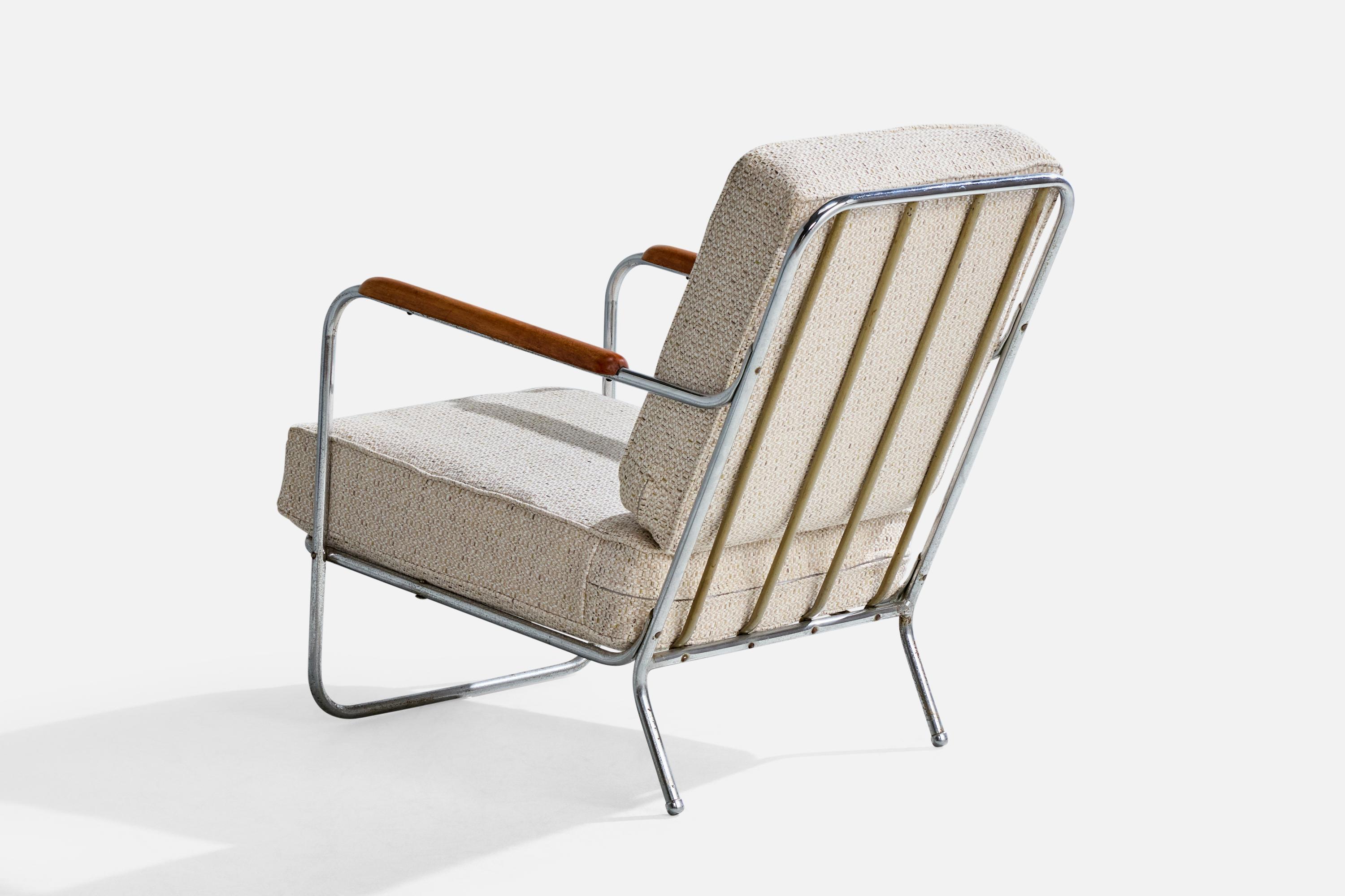 American Designer, Lounge Chair, Steel, Wood, Fabric, USA, 1930s For Sale 3