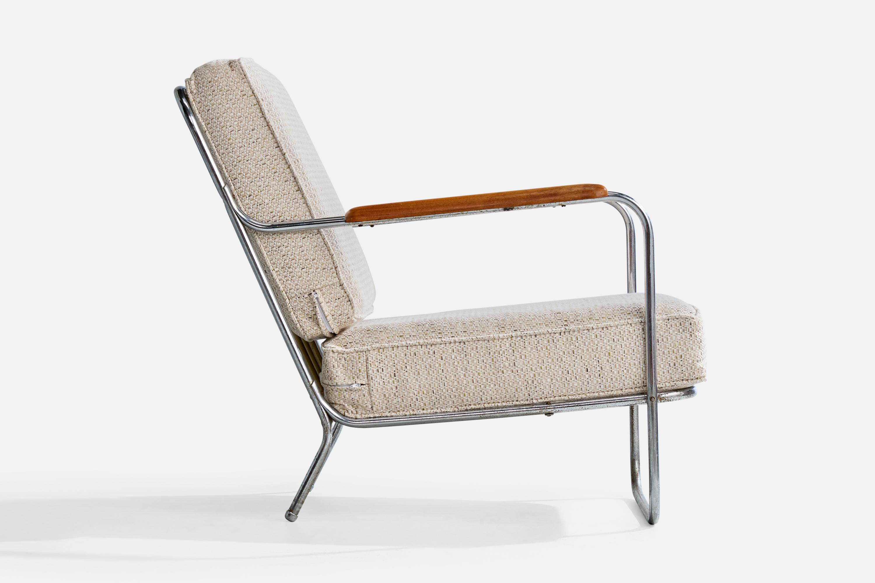 American Designer, Lounge Chair, Steel, Wood, Fabric, USA, 1930s For Sale 4