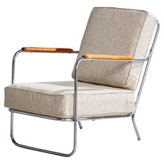 American Designer, Lounge Chair, Steel, Wood, Fabric, USA, 1930s