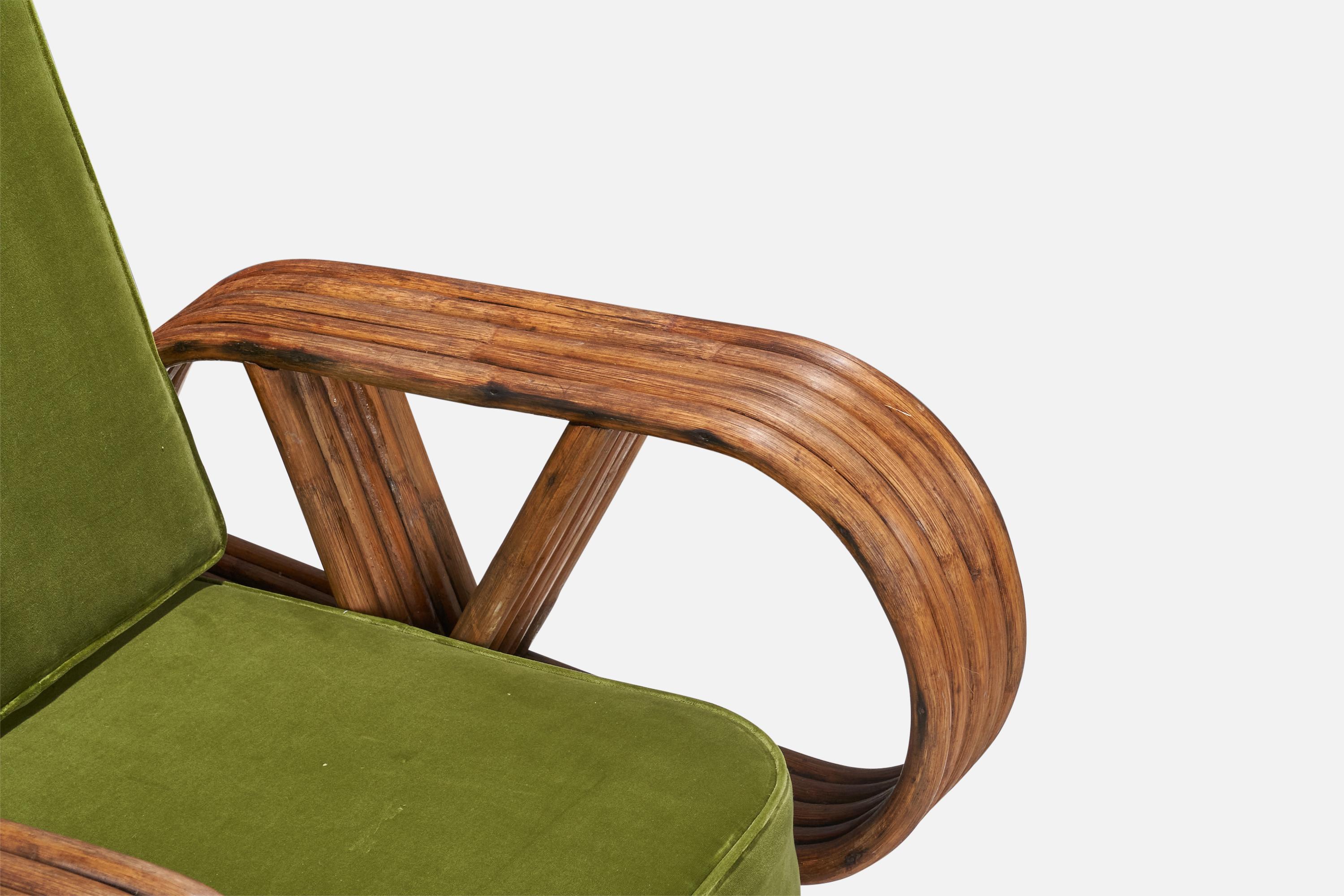 Mid-20th Century American Designer, Lounge Chair, Velvet, Moulded Bamboo, USA, 1940s