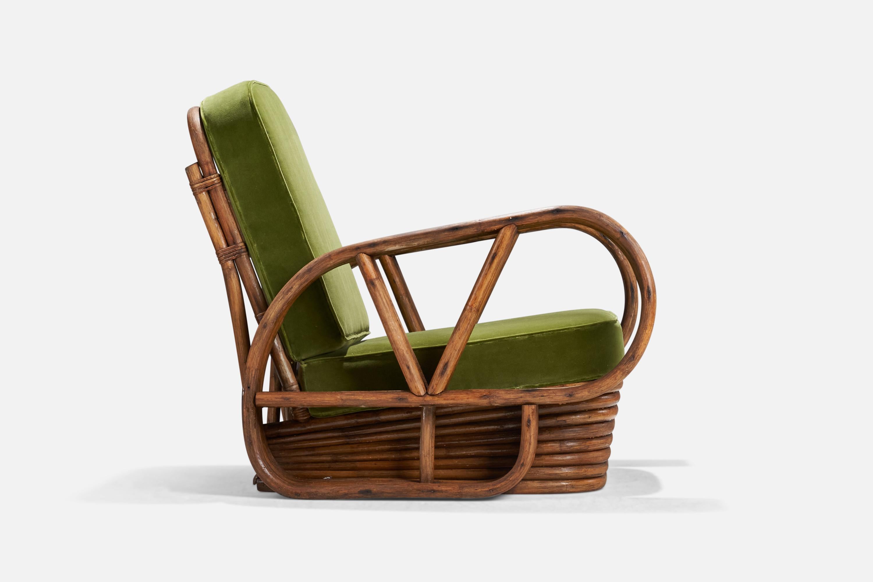 American Designer, Lounge Chair, Velvet, Moulded Bamboo, USA, 1940s 1