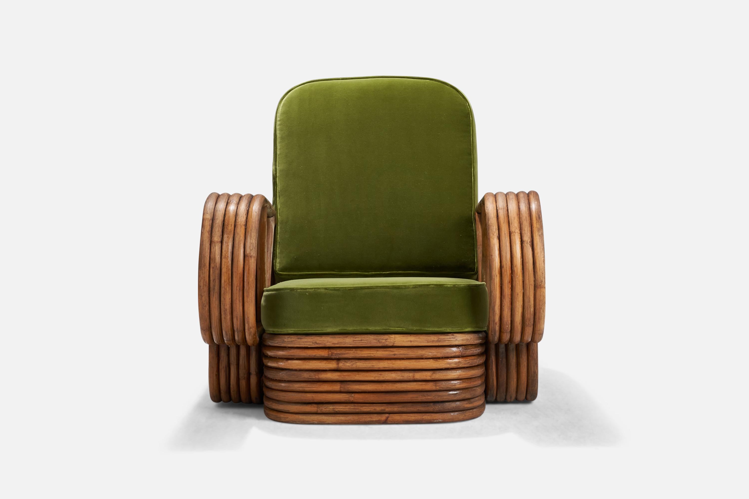 American Designer, Lounge Chair, Velvet, Moulded Bamboo, USA, 1940s 2
