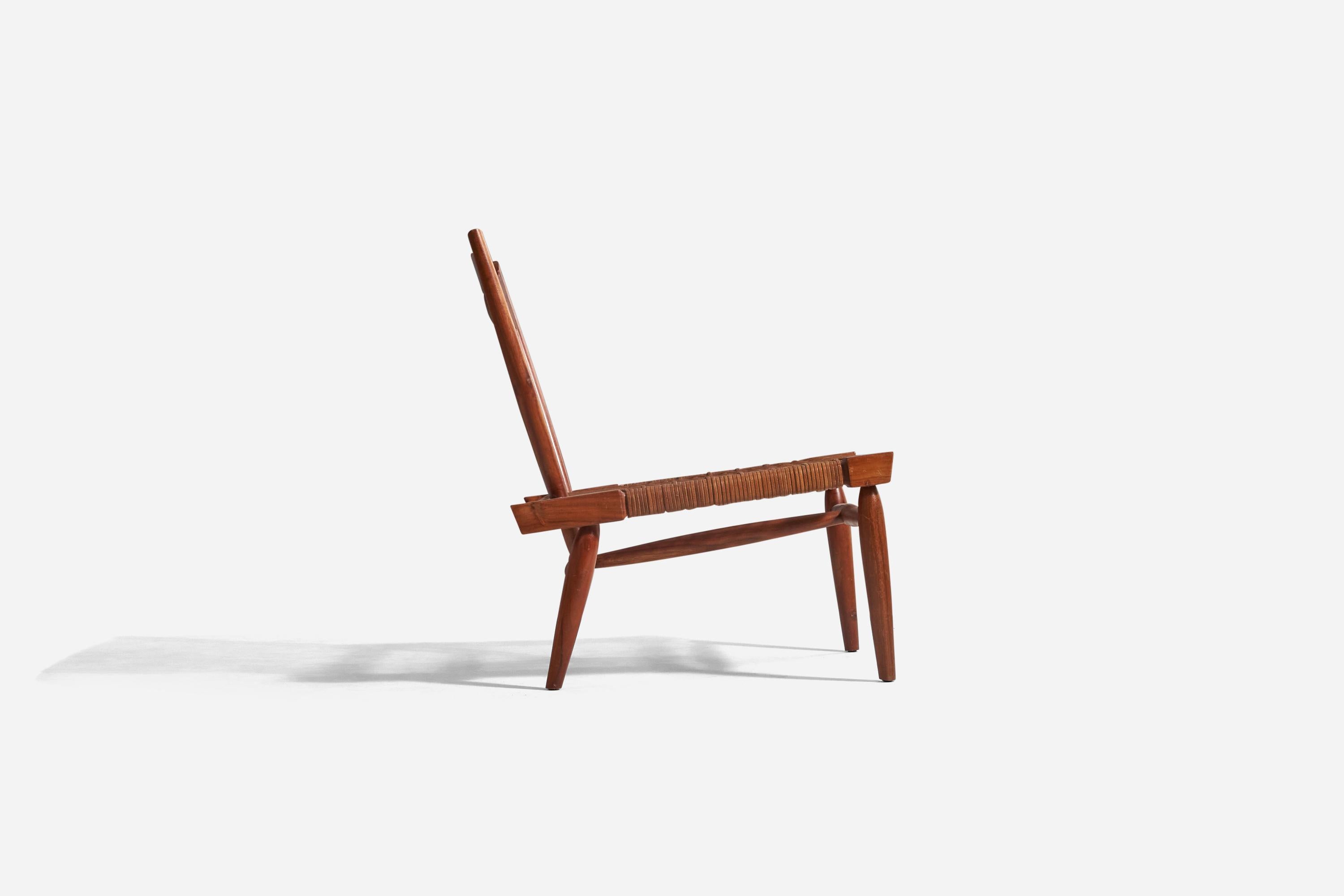 Mid-20th Century American Designer, Lounge Chair, Walnut, Cane, United States, 1960s For Sale