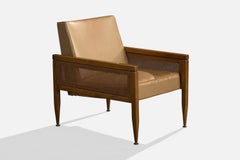 American Designer, Lounge Chair, Walnut, Cane, Vinyl, USA, 1950s