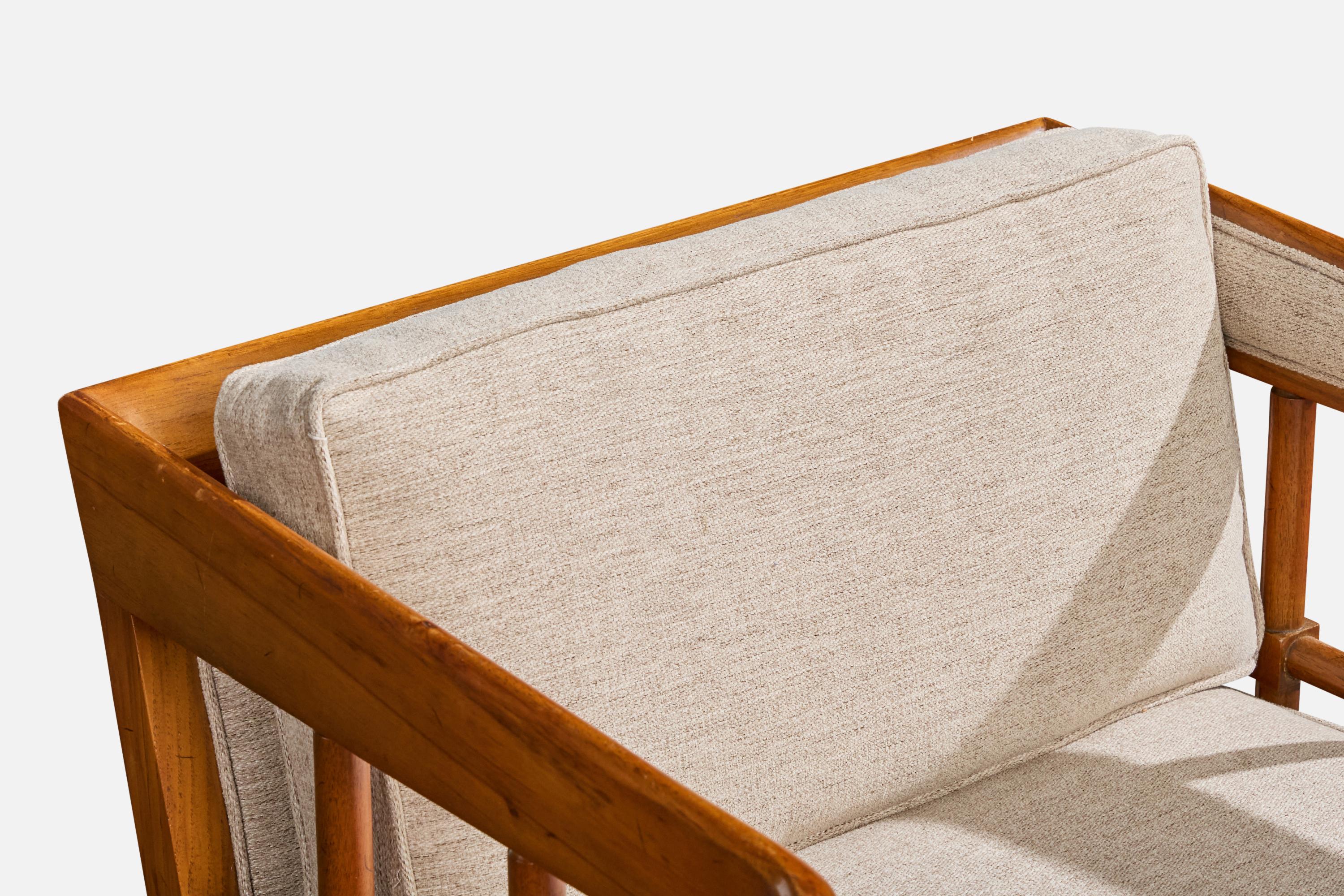 Designer américain, chaise longue, noyer, tissu, États-Unis, années 1950 en vente 3