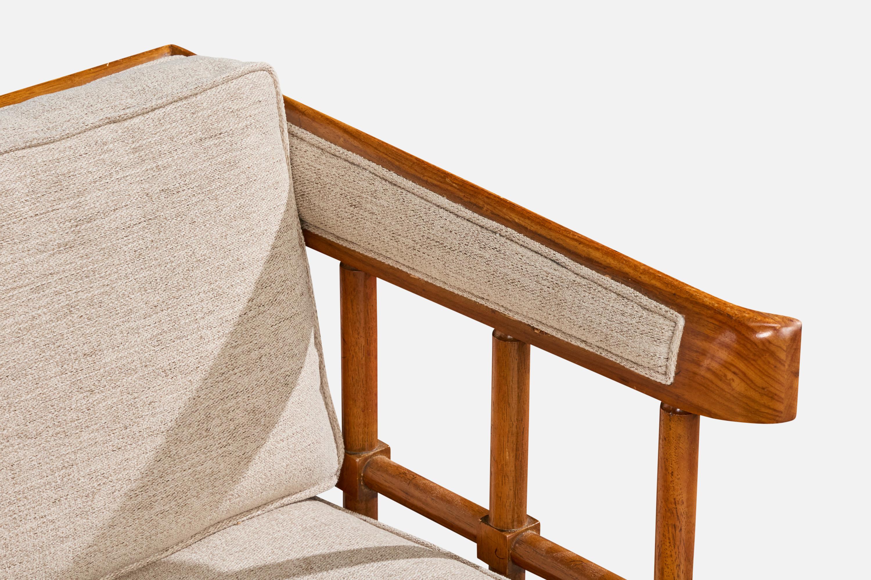 Designer américain, chaise longue, noyer, tissu, États-Unis, années 1950 en vente 4