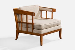 American Designer, Lounge Chair, Walnut, Fabric, USA, 1950s