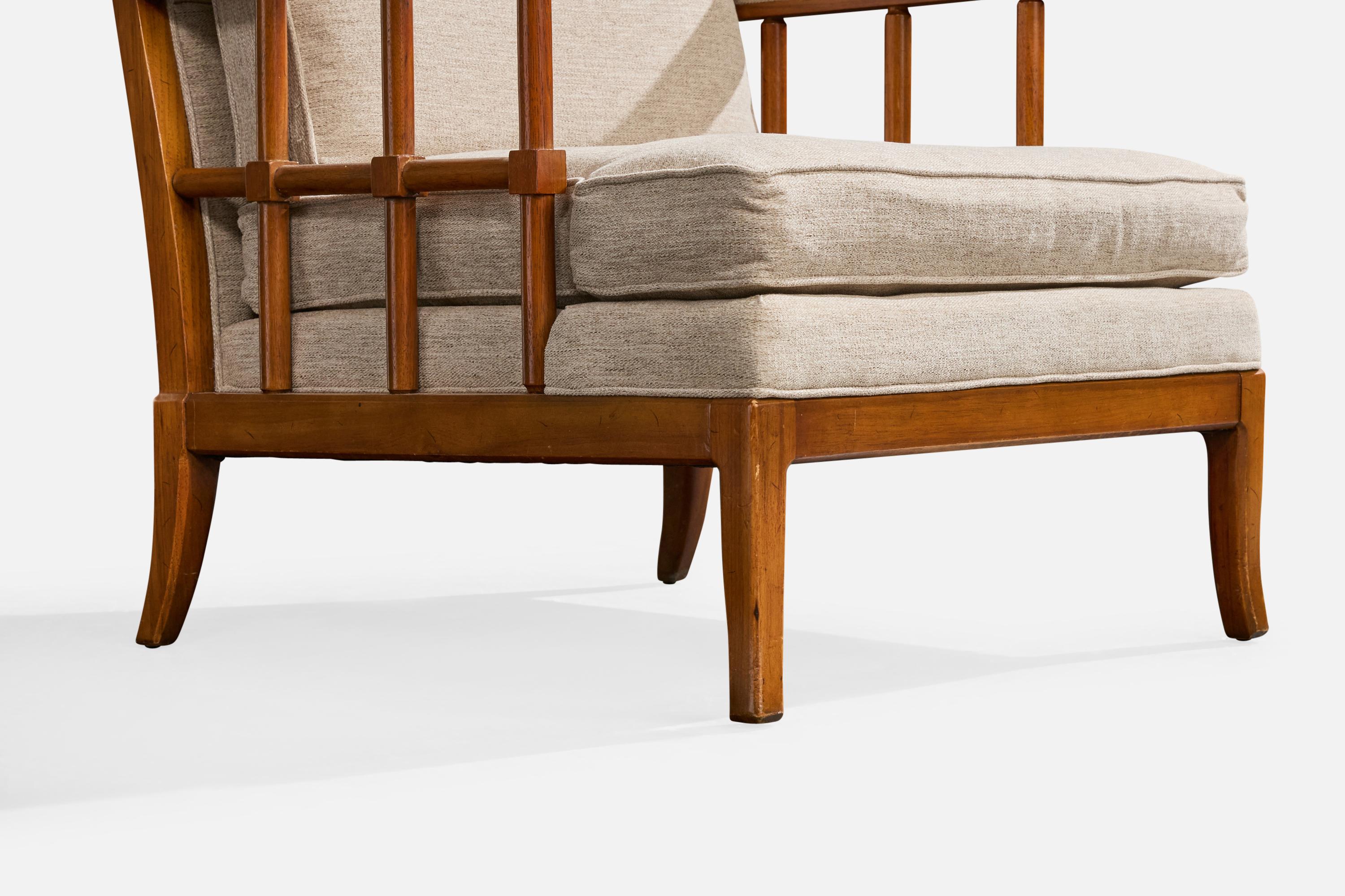 Mid-Century Modern Designer américain, chaise longue, noyer, tissu, États-Unis, années 1950 en vente