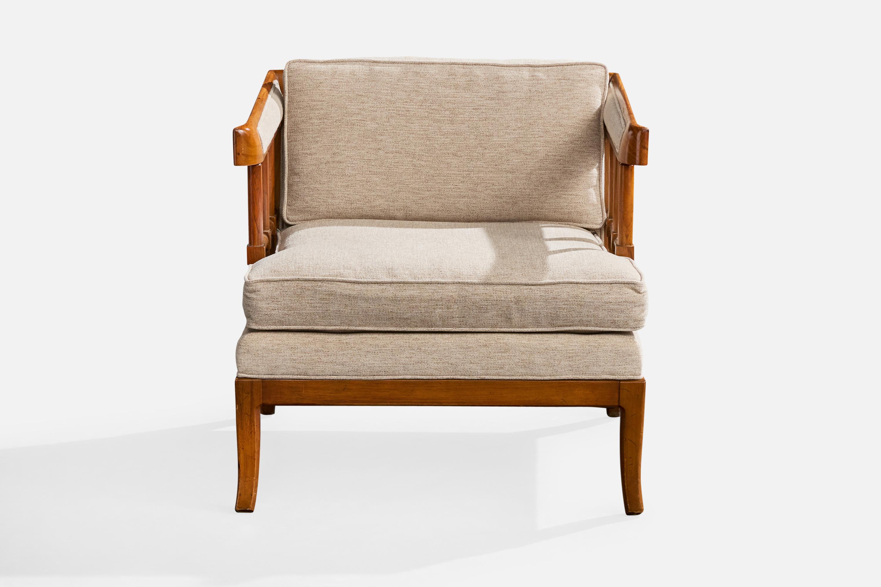 Designer américain, chaise longue, noyer, tissu, États-Unis, années 1950 Bon état - En vente à High Point, NC