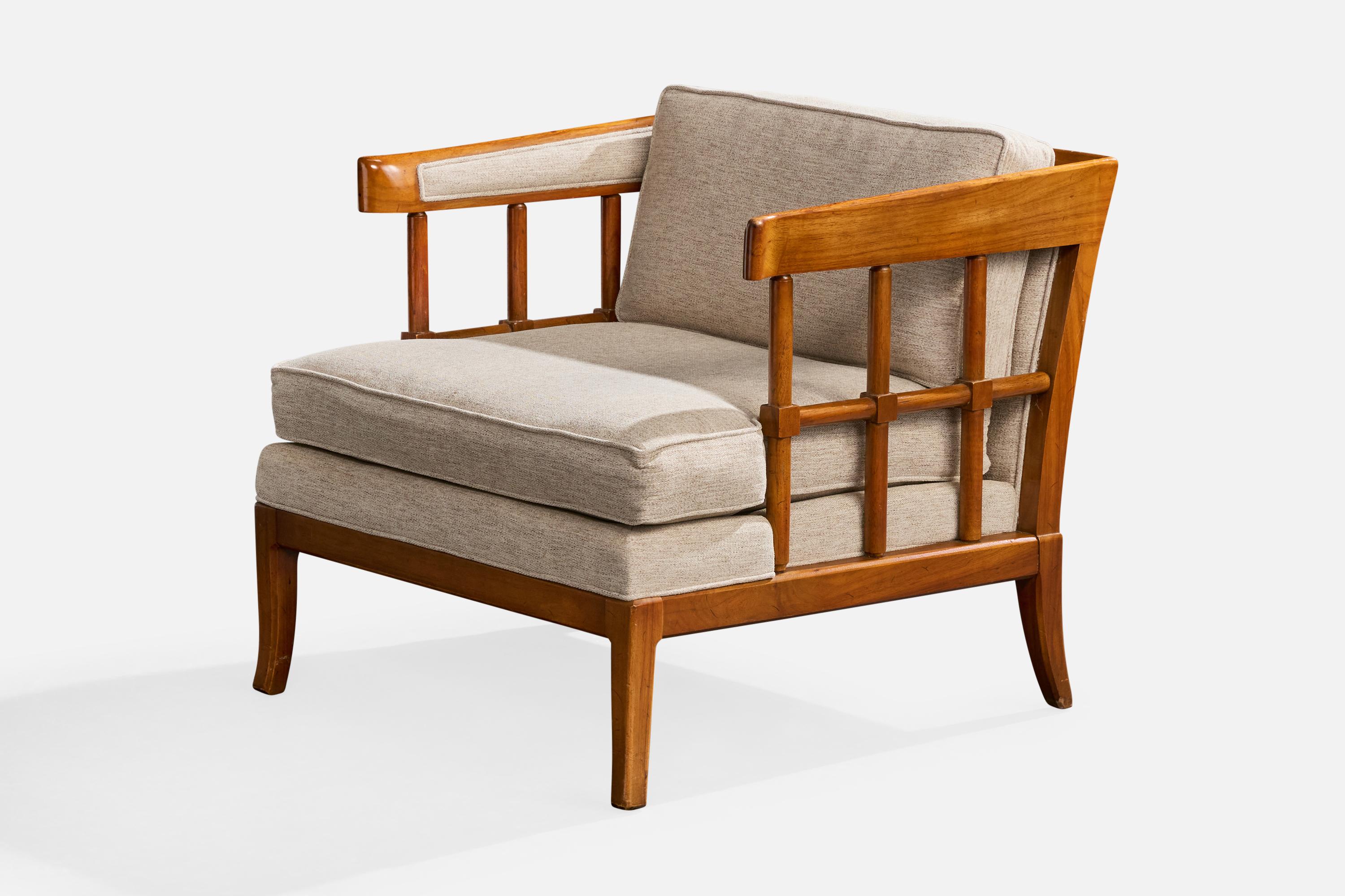 Milieu du XXe siècle Designer américain, chaise longue, noyer, tissu, États-Unis, années 1950 en vente