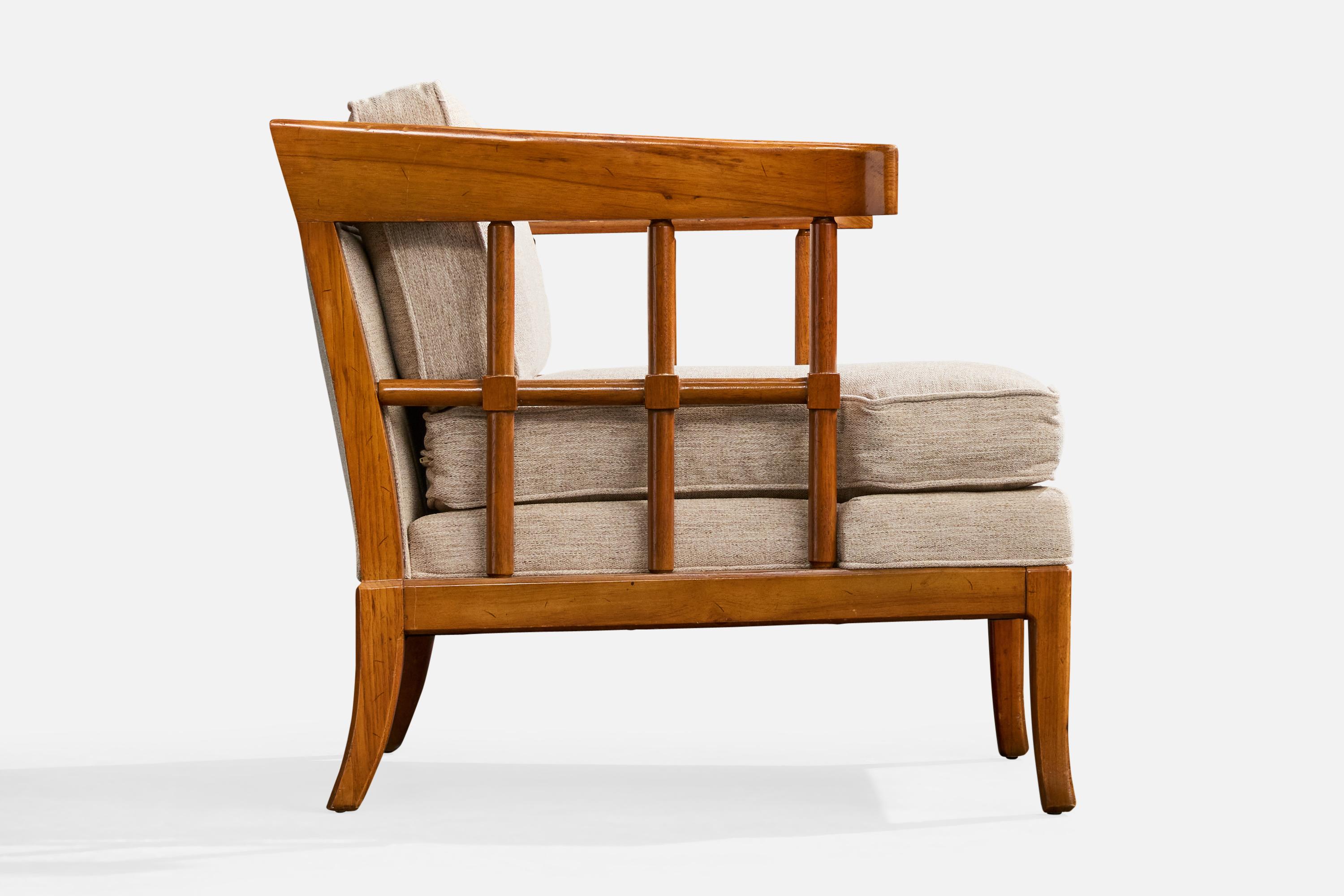 Designer américain, chaise longue, noyer, tissu, États-Unis, années 1950 en vente 1