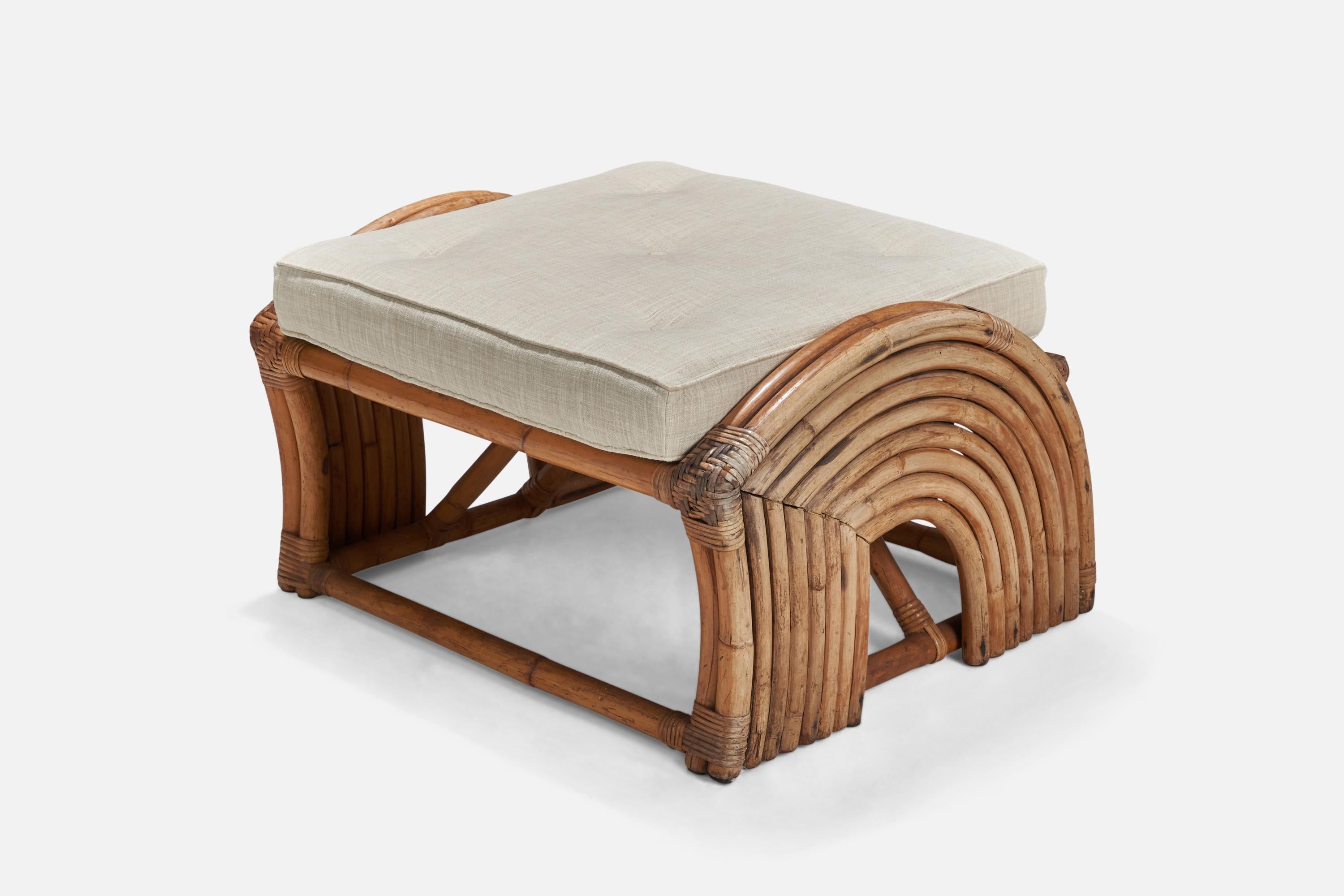 American Designer, Lounge Chair with Ottoman, Bamboo, Rattan, Fabric, USA, 1940s 2