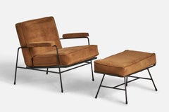 American Designer, Lounge Chair With Ottoman, Iron, Fabric, USA, 1940s