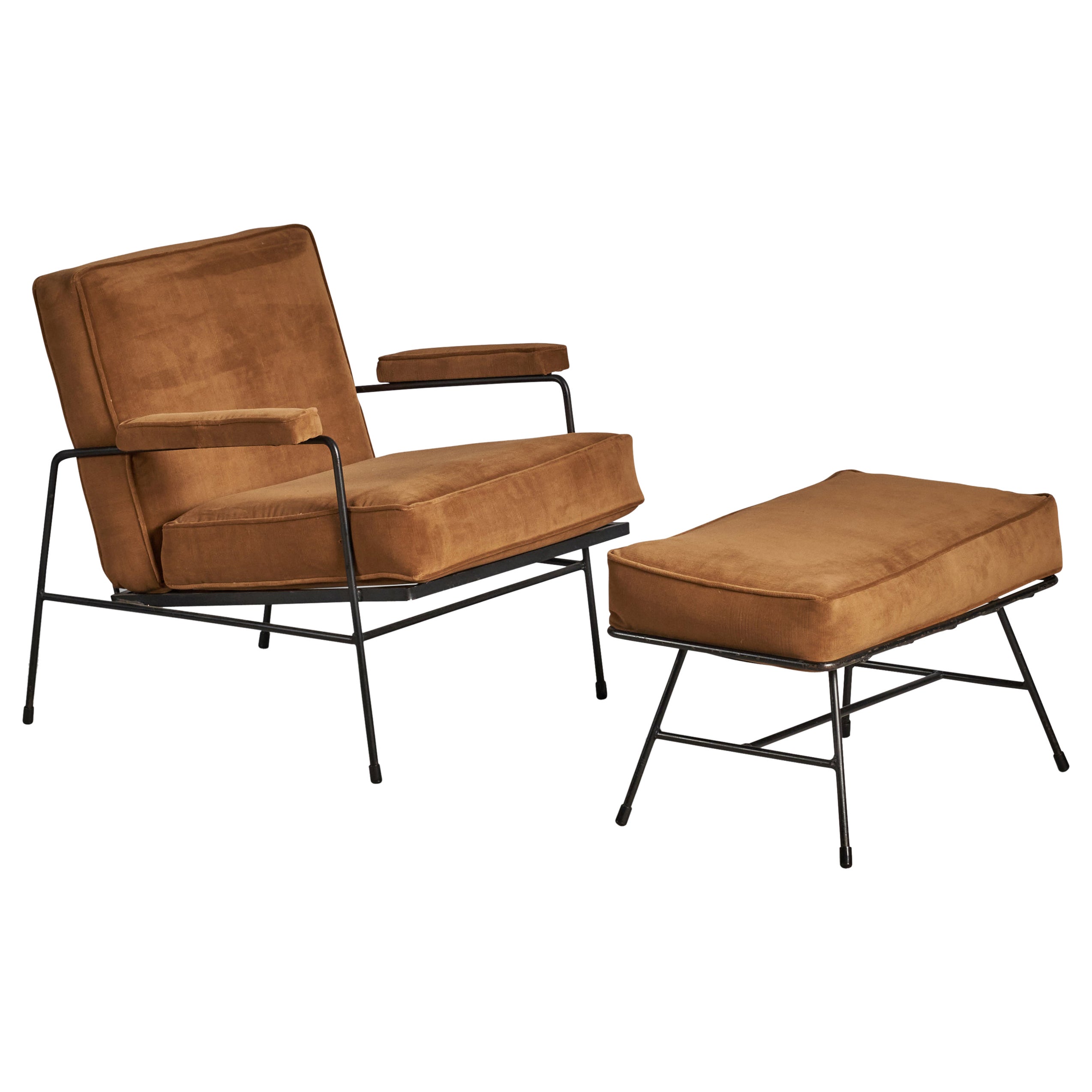 Designer américain avec ottomane, fer, tissu, États-Unis, années 1940 en vente