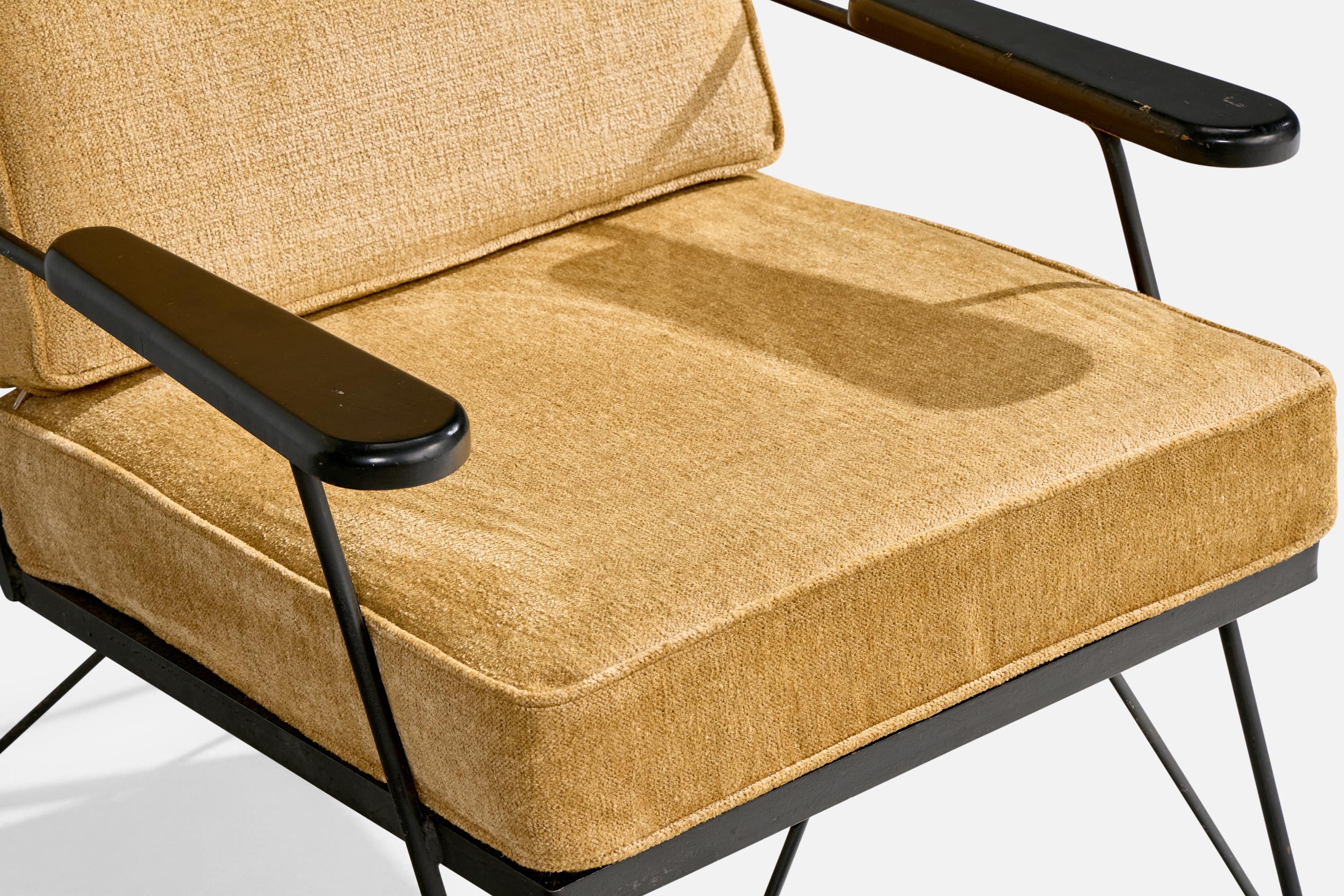 American Designer, Lounge Chair with Ottoman, Iron, Wood, Velvet, USA, 1950s For Sale 6