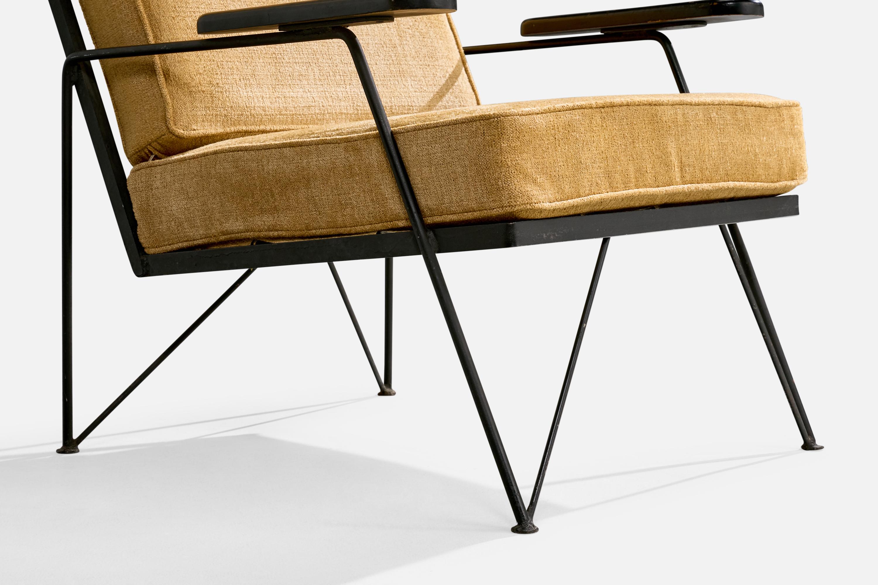 American Designer, Lounge Chair with Ottoman, Iron, Wood, Velvet, USA, 1950s For Sale 7