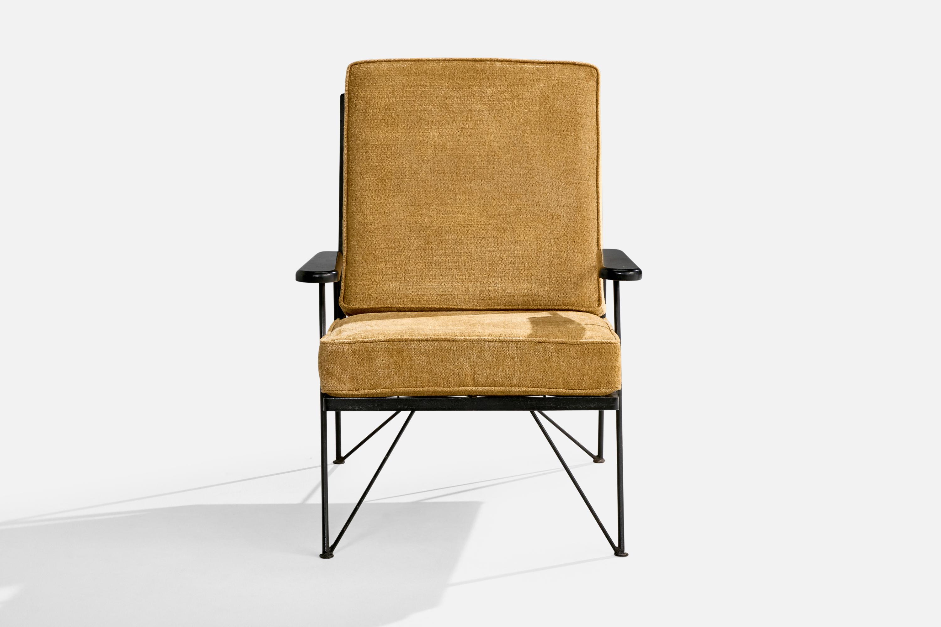 American Designer, Lounge Chair with Ottoman, Iron, Wood, Velvet, USA, 1950s In Good Condition For Sale In High Point, NC