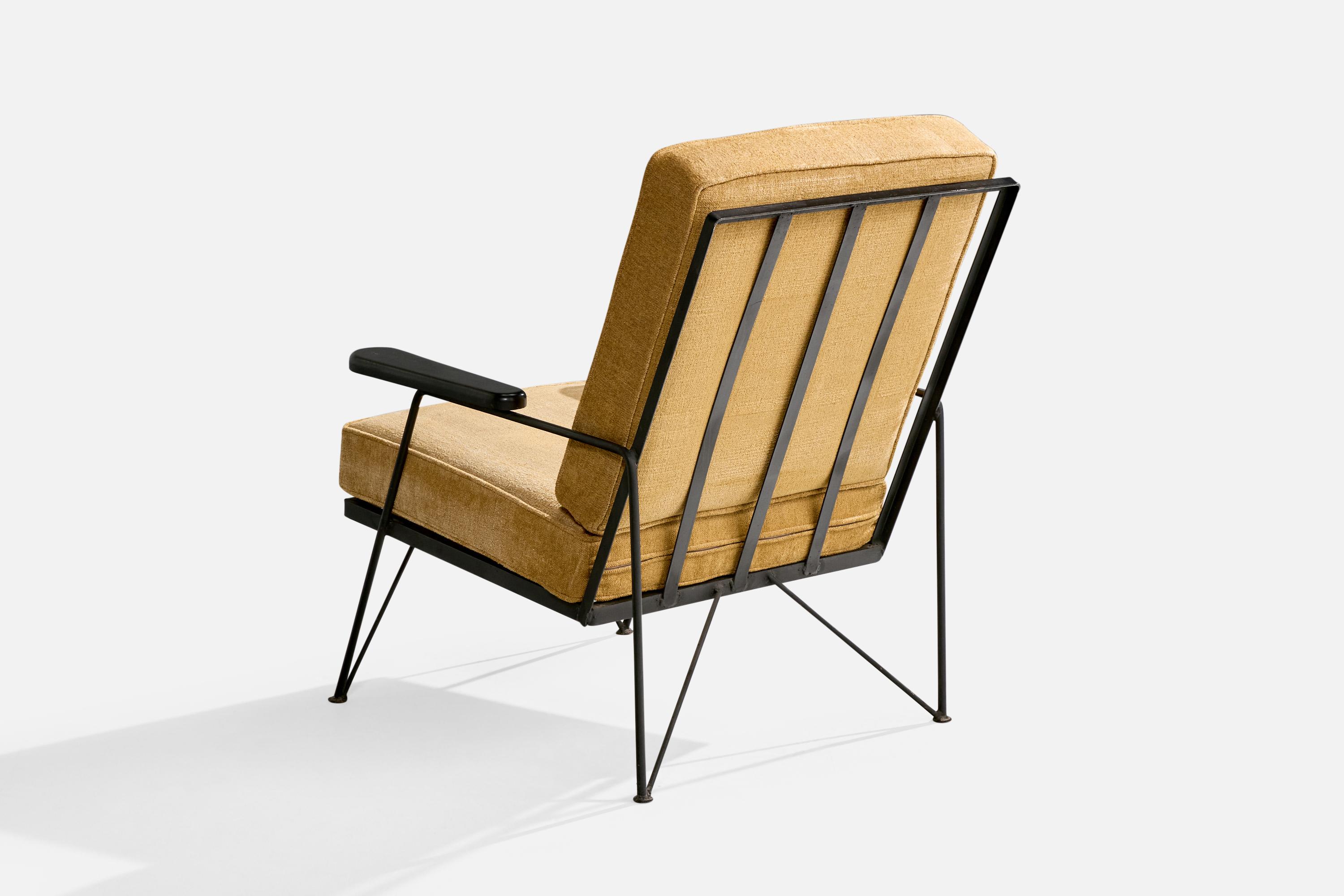 American Designer, Lounge Chair with Ottoman, Iron, Wood, Velvet, USA, 1950s For Sale 1