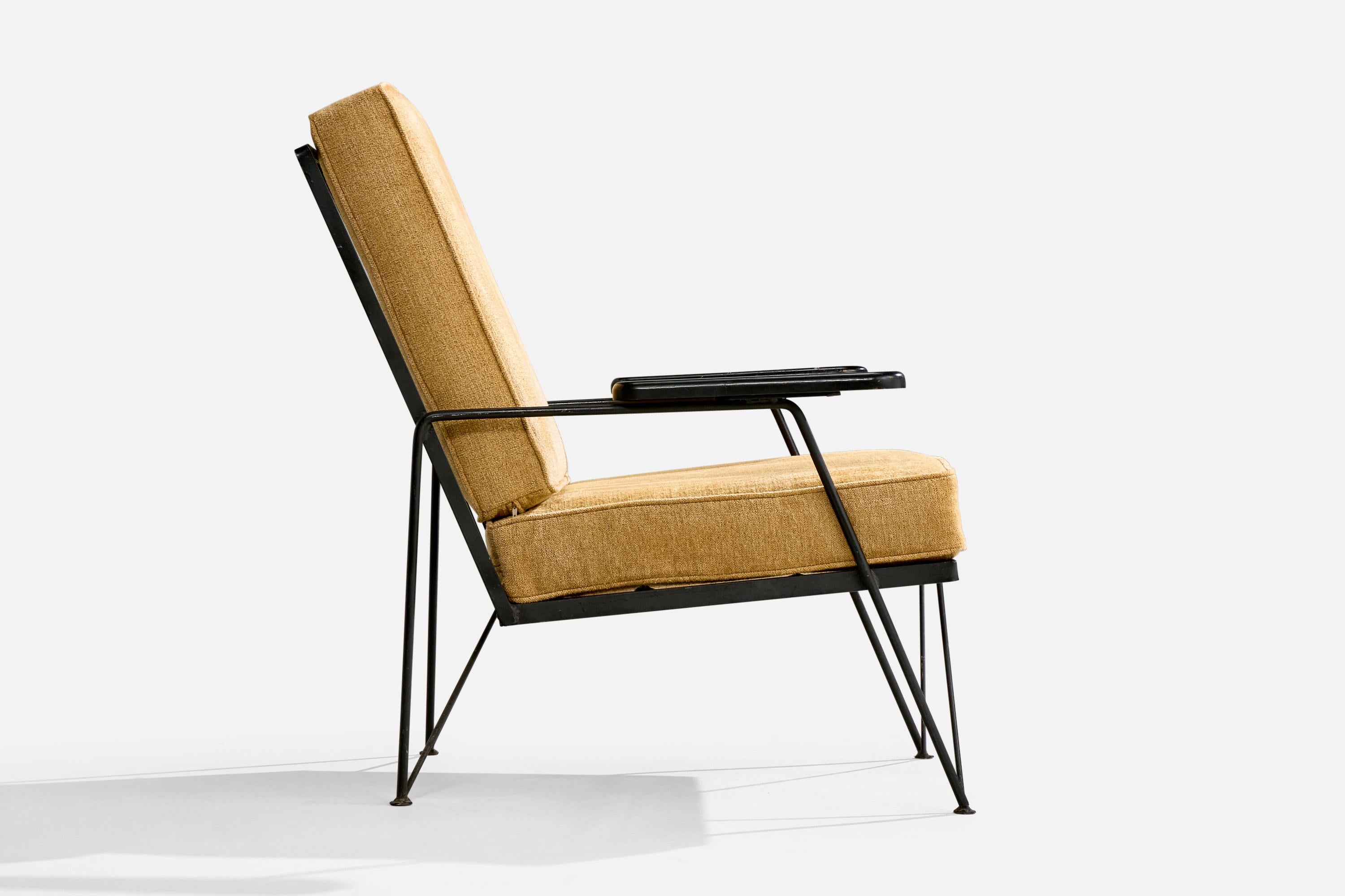American Designer, Lounge Chair with Ottoman, Iron, Wood, Velvet, USA, 1950s For Sale 2