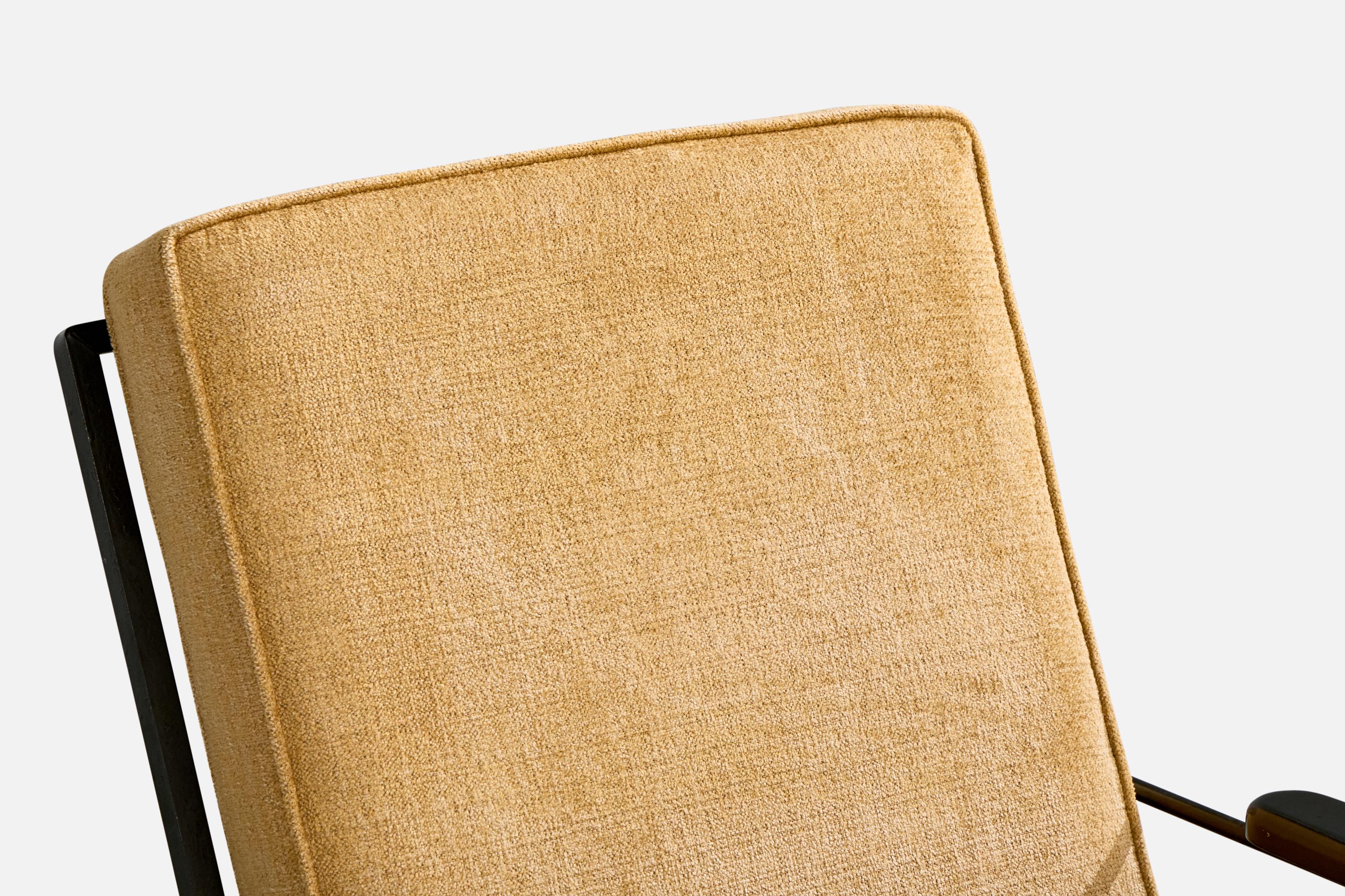 American Designer, Lounge Chair with Ottoman, Iron, Wood, Velvet, USA, 1950s For Sale 4