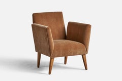American Designer, Lounge Chair, Wood. Fabric, USA, 1930s