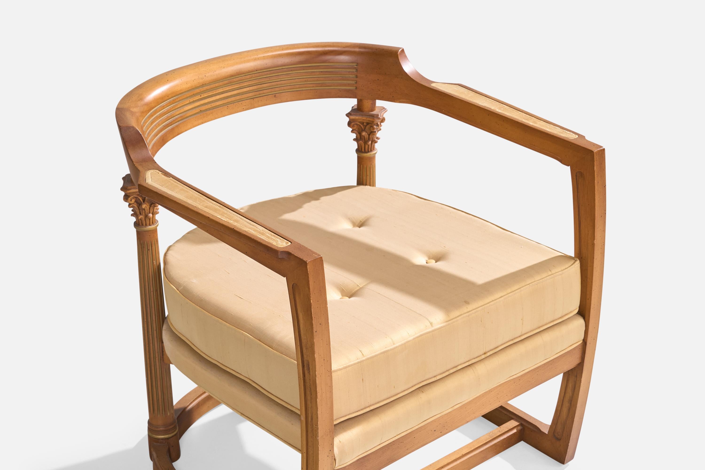 American Designer, Lounge Chair, Wood, Fabric, USA, 1940s For Sale 7