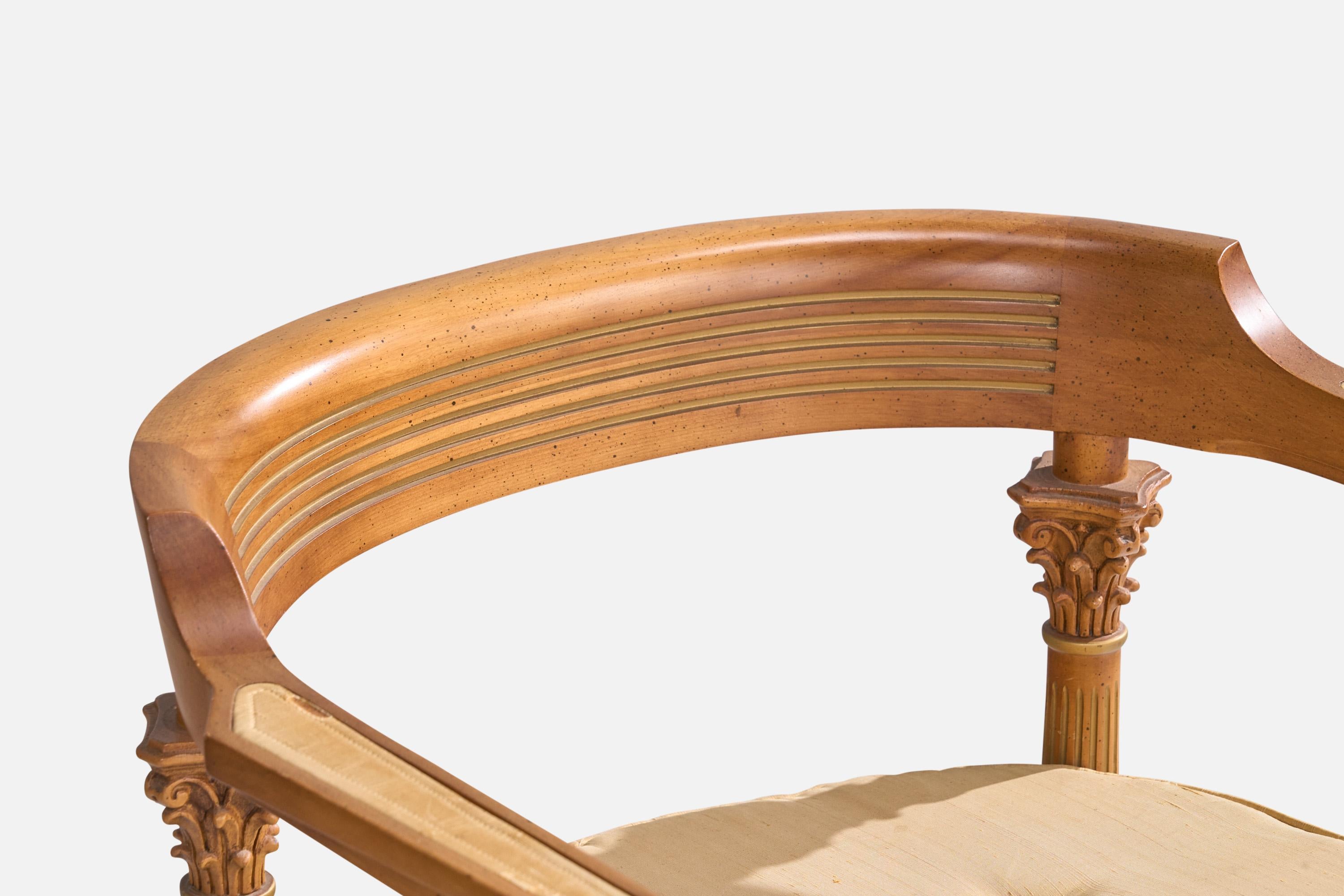 American Designer, Lounge Chair, Wood, Fabric, USA, 1940s For Sale 8